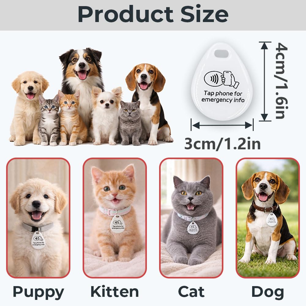 SELFIMPVE 2-Pack NFC and QR Smart Pet ID Tags