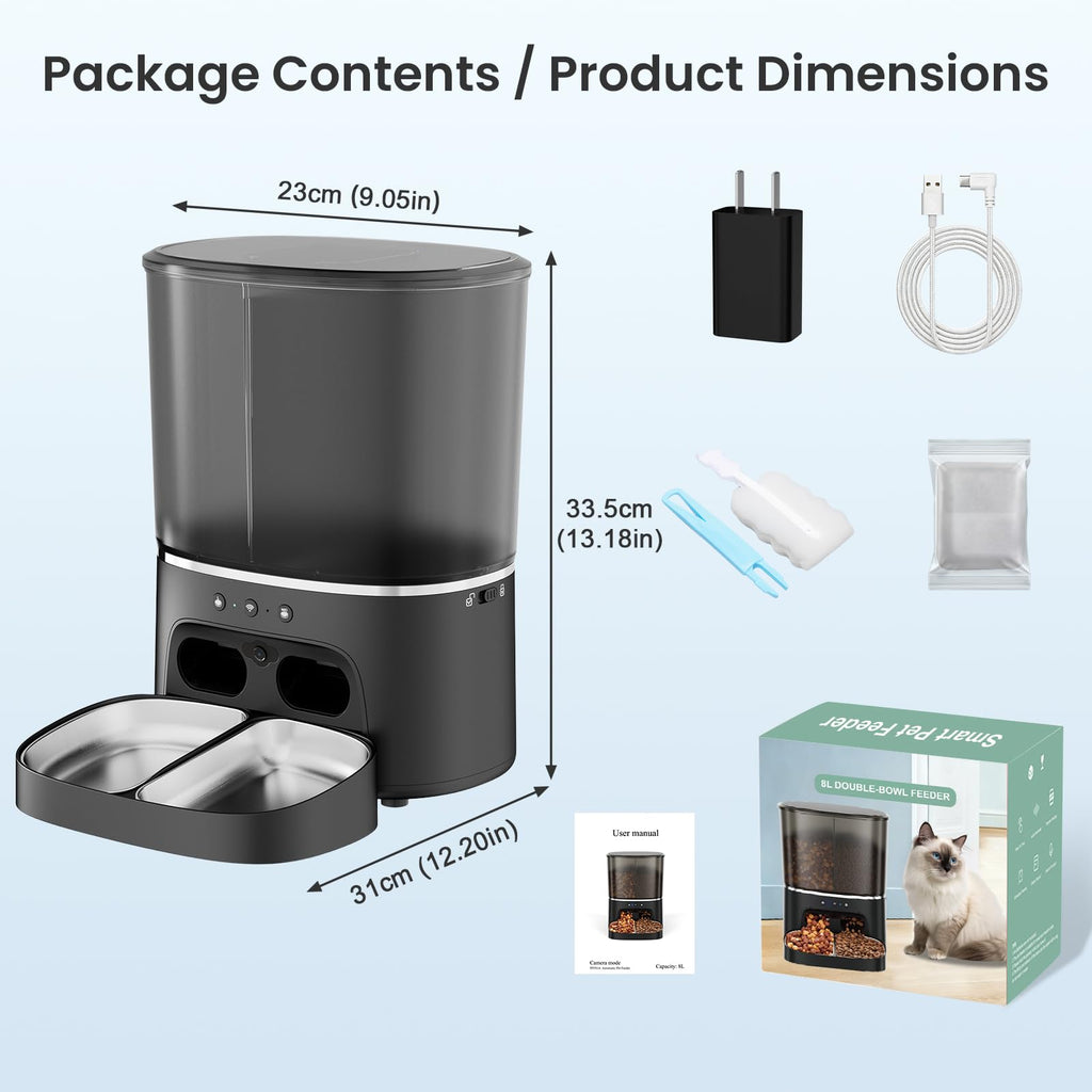 Automatic Cat Feeder 8L Large Capacity Built-in HD Camera & Night Vision