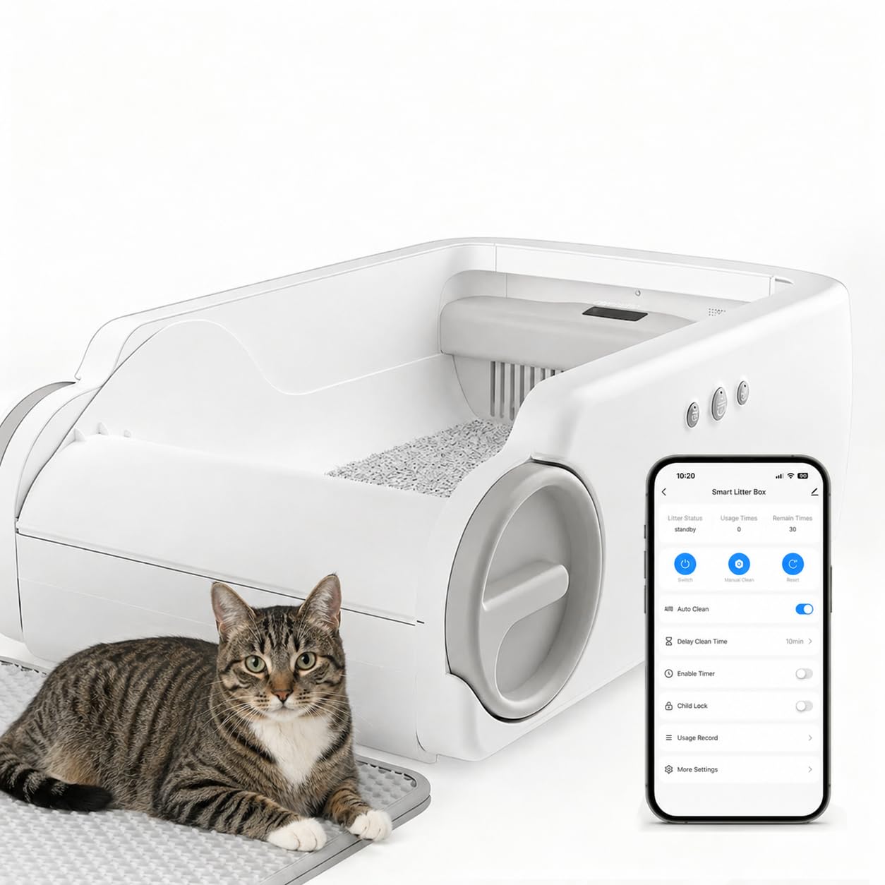 Open-Top Self-Cleaning Cat Litter Box with Odor Control
