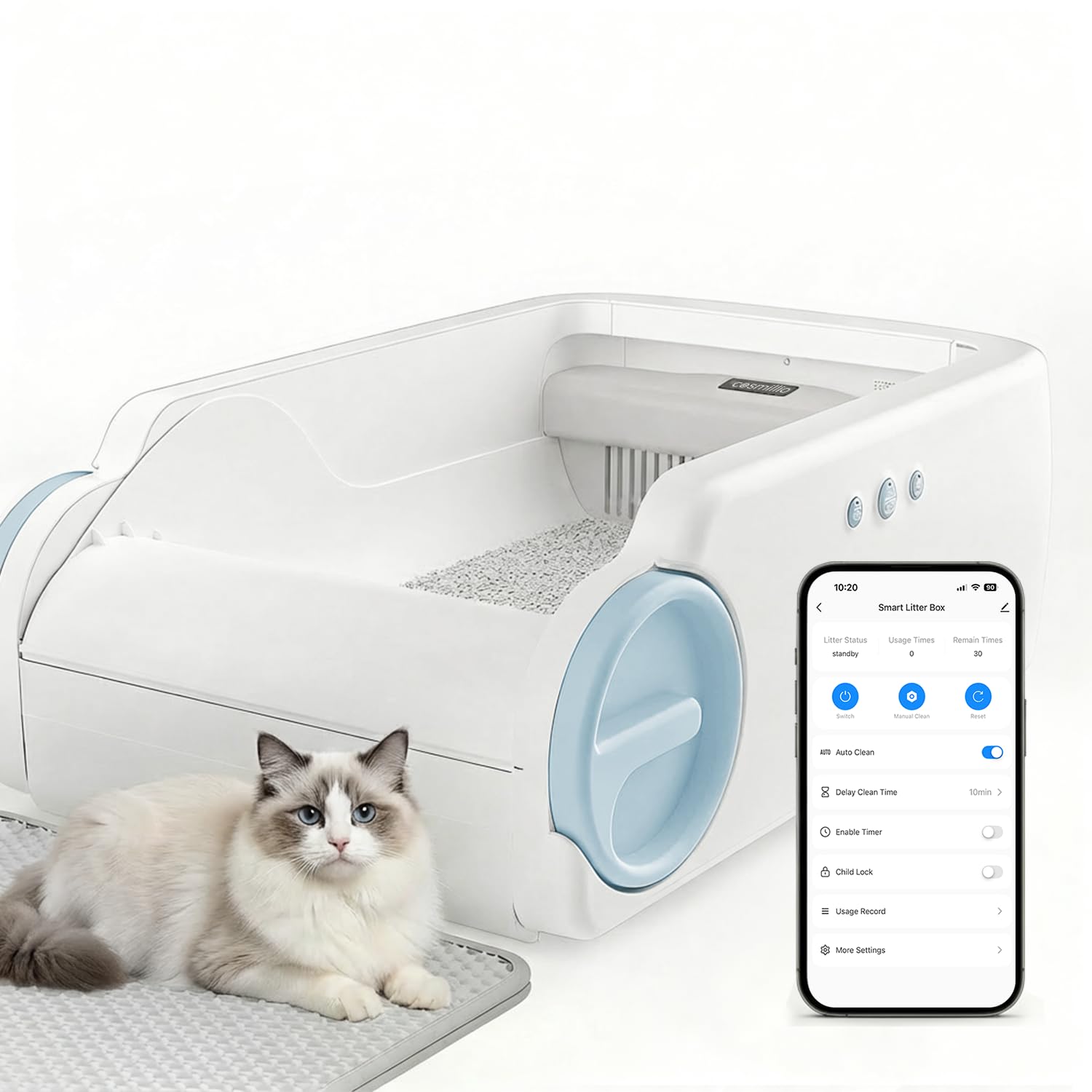 Open-Top Self-Cleaning Cat Litter Box with Odor Control