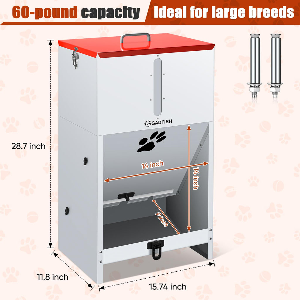 GADFISH 60 lbs Large Automatic Dog Feeder, Outdoor Heavy Duty Pet Feeder for Large Breed Dogs, with Viewing Window and Lockable Door
