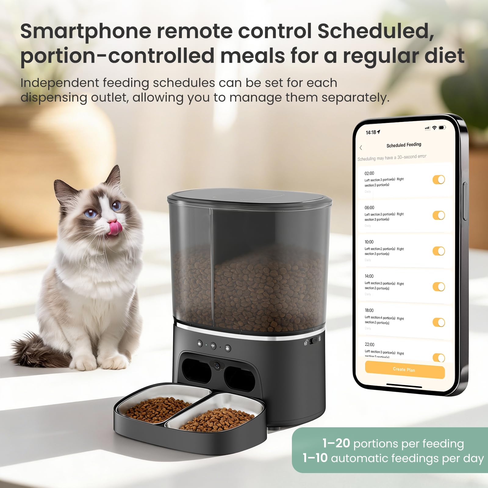 Automatic Cat Feeder 8L Large Capacity Built-in HD Camera & Night Vision