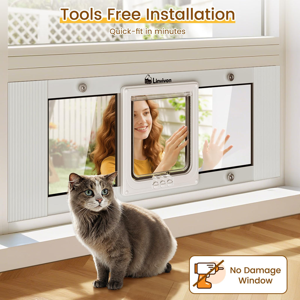 Linvivon Adjustable 4-Way Locking Cat Window Door
