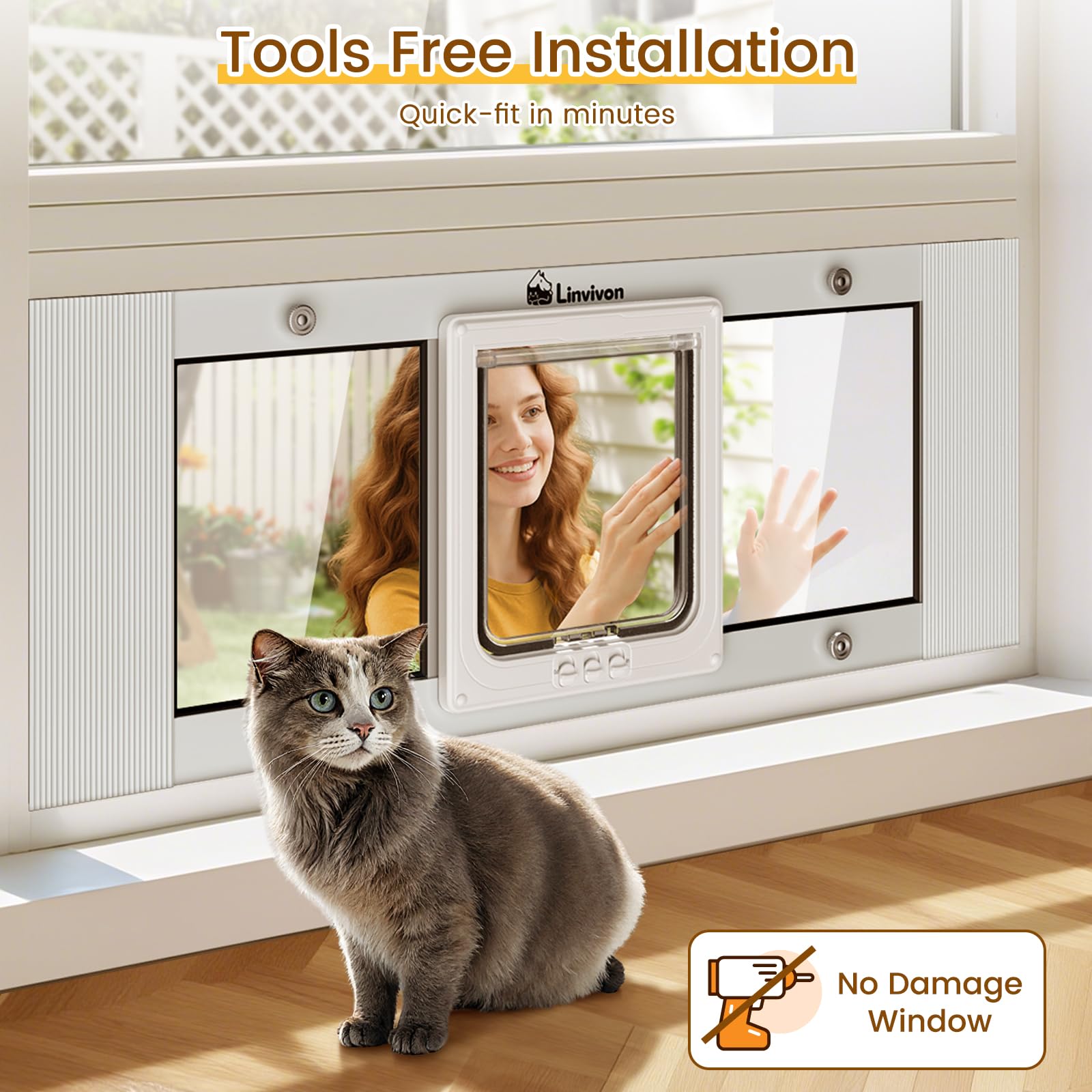 Linvivon Adjustable 4-Way Locking Cat Window Door