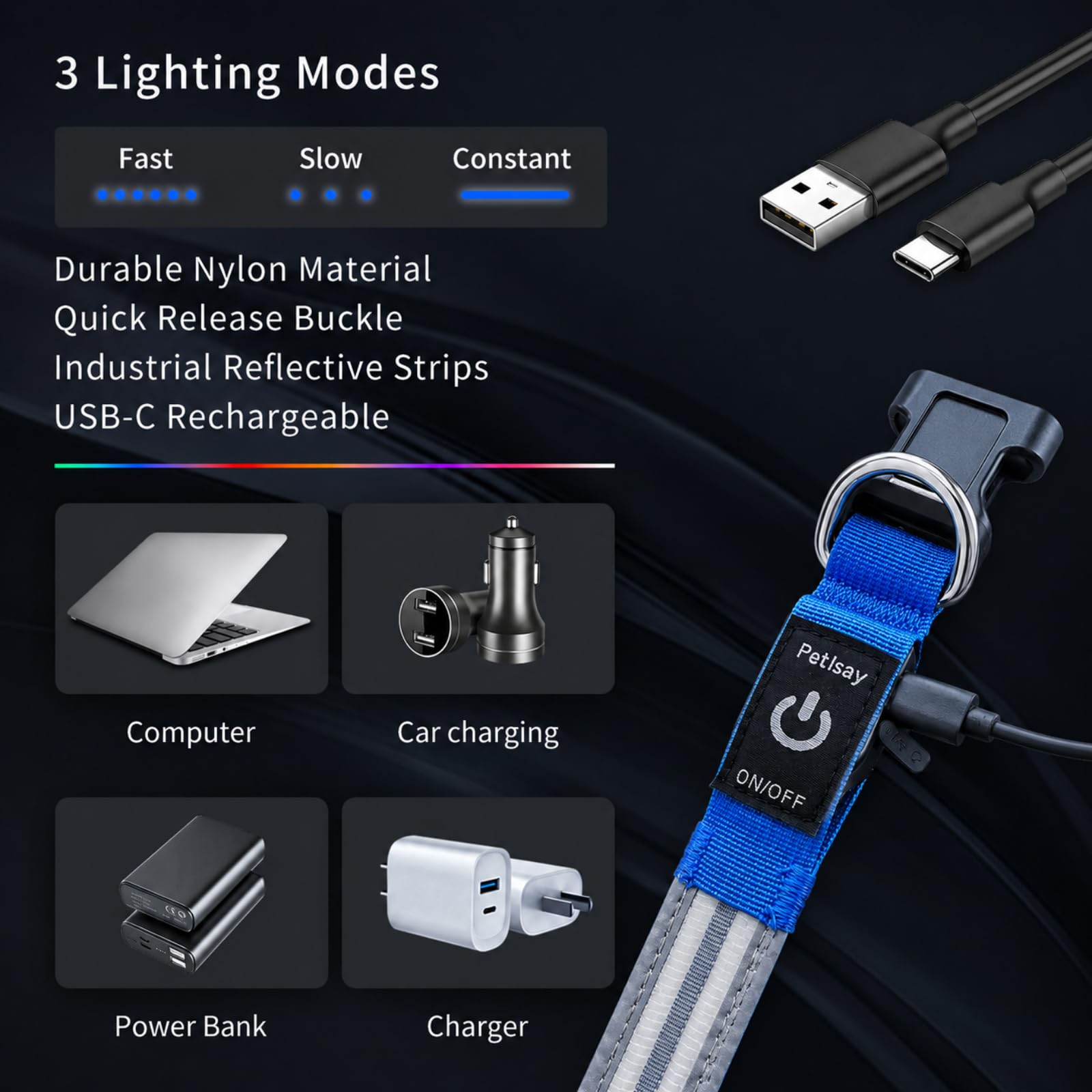 PetIsay Rechargeable Reflective LED Dog Collar