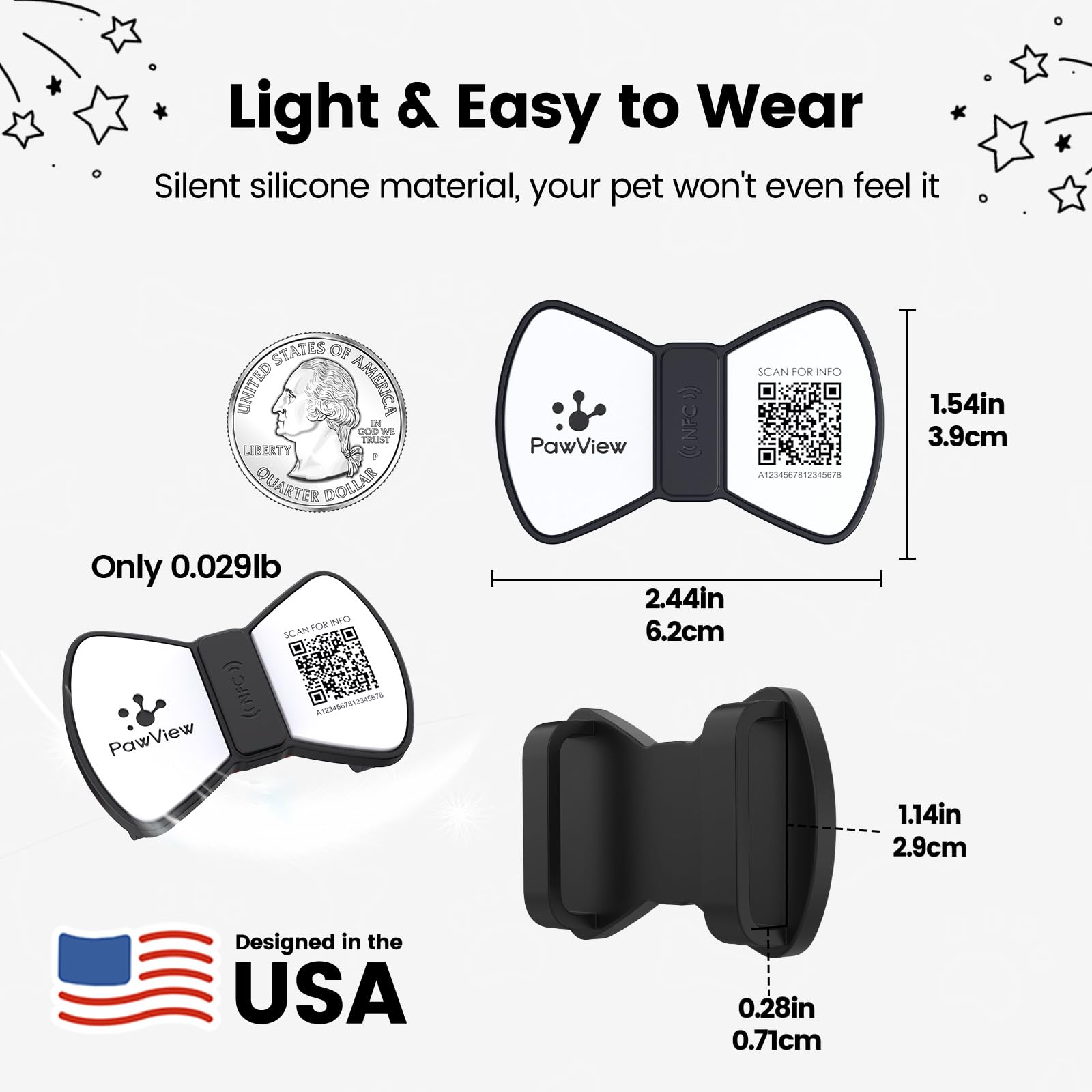 PawView Personalized Silicone Bow Tie Dog ID Tag