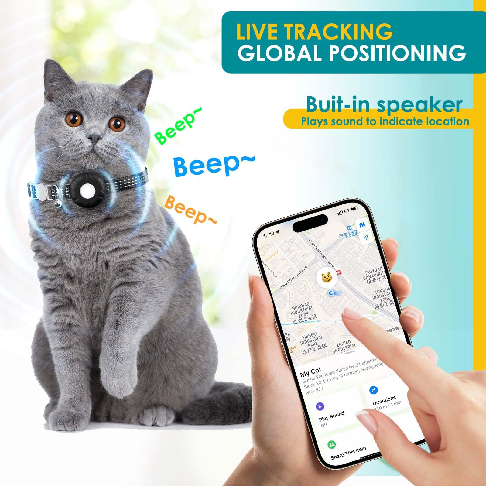 Cat Tracker with Cat Tracker Collar, Mini GPS Tracker