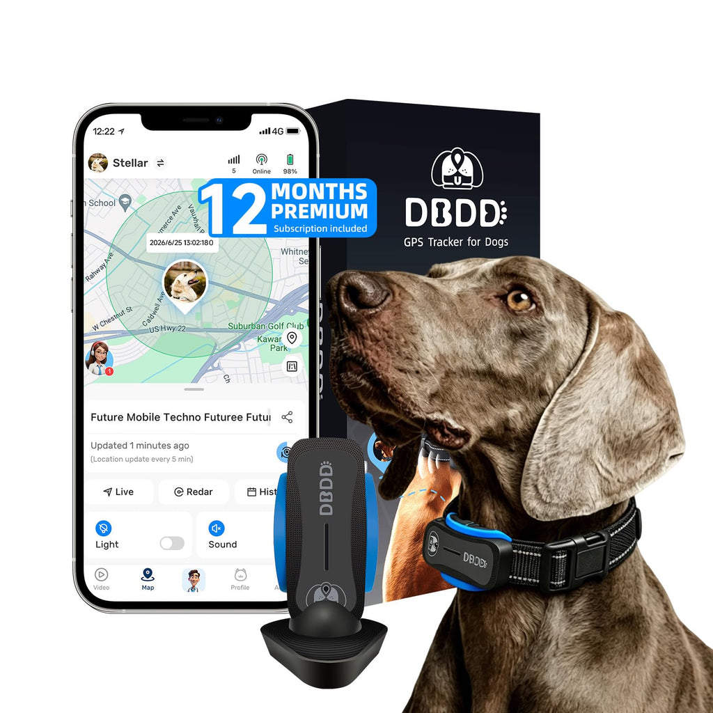 DBDD AI GPS Tracker for Dogs, Real-Time Location, Electronic Fence, Health Monitoring, Waterproof, for Medium Large Dogs, iOS Android