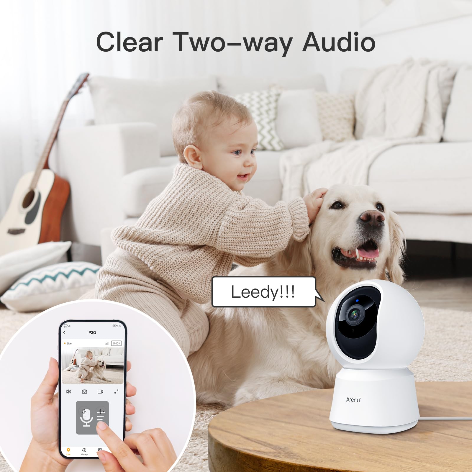 ARENTI 5G Indoor Security Camera, 4MP Pet Camera with Speaker for Dog/Cat, Baby Monitor with Phone App, Dual-Band WiFi, Auto Tracking, Super Night Vision, 2-Way Talk, Cloud & SD Card Storage(P2Q)