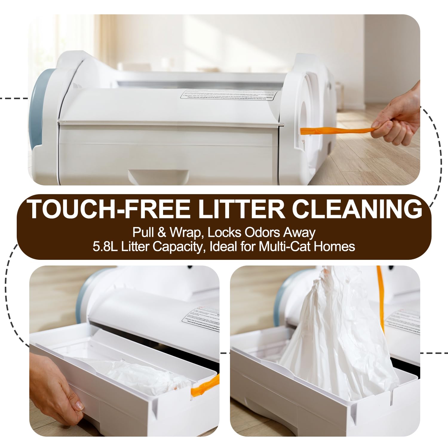 Open-Top Self-Cleaning Cat Litter Box with Odor Control