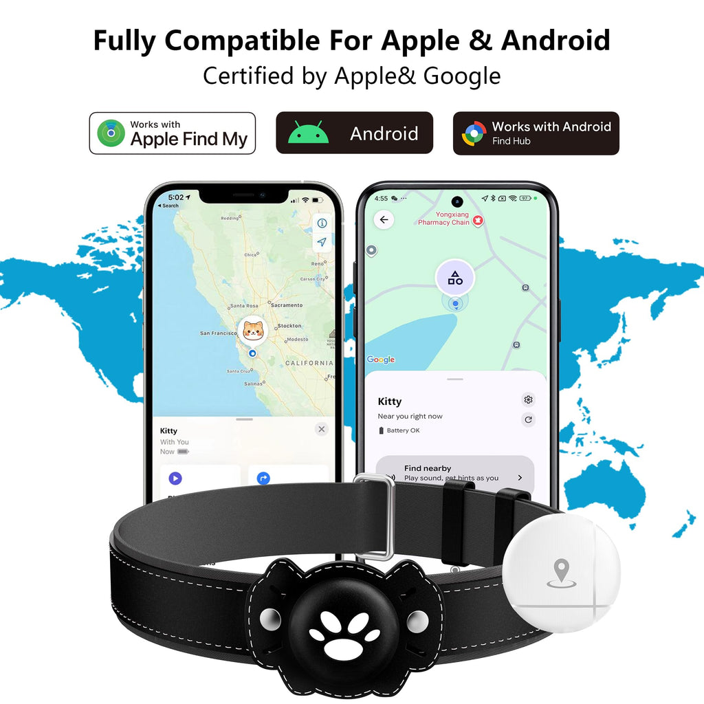BONSO 2-in-1 GPS Tracker for Cats: Smart Pet Collar with Real-Time Tracking,No Monthly Fee/Subscription (iOS & Android) Waterproof, Anti-Lost,365-Day Long Battery Life GPS Tracker Cat Collar