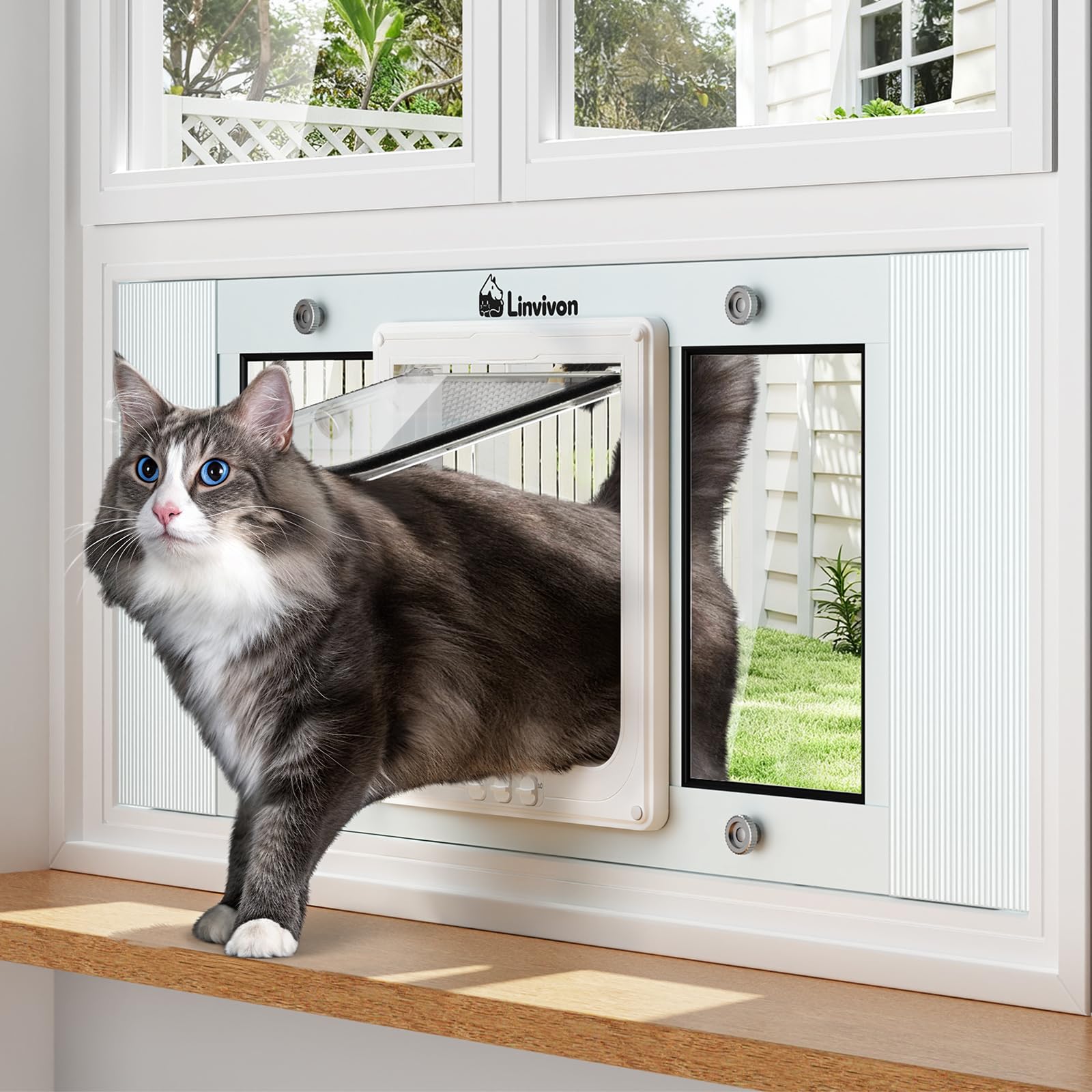 Linvivon Adjustable 4-Way Locking Cat Window Door