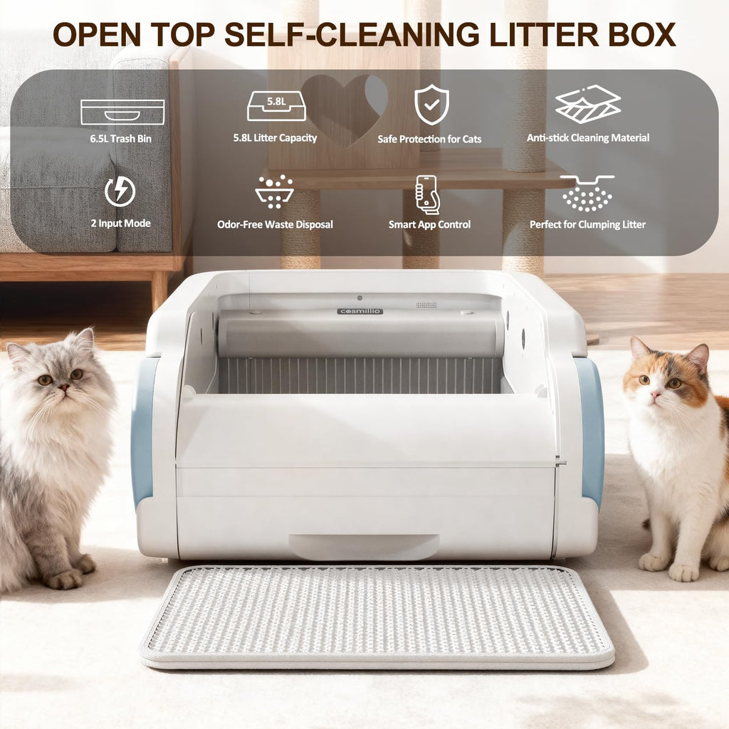 Open-Top Self-Cleaning Cat Litter Box with Odor Control