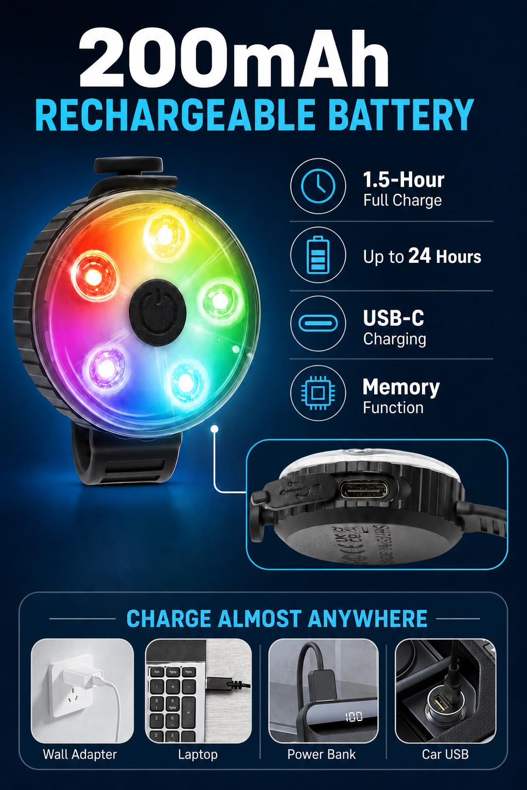 Fyorbietail Rechargeable 8-Mode LED Dog Collar Light