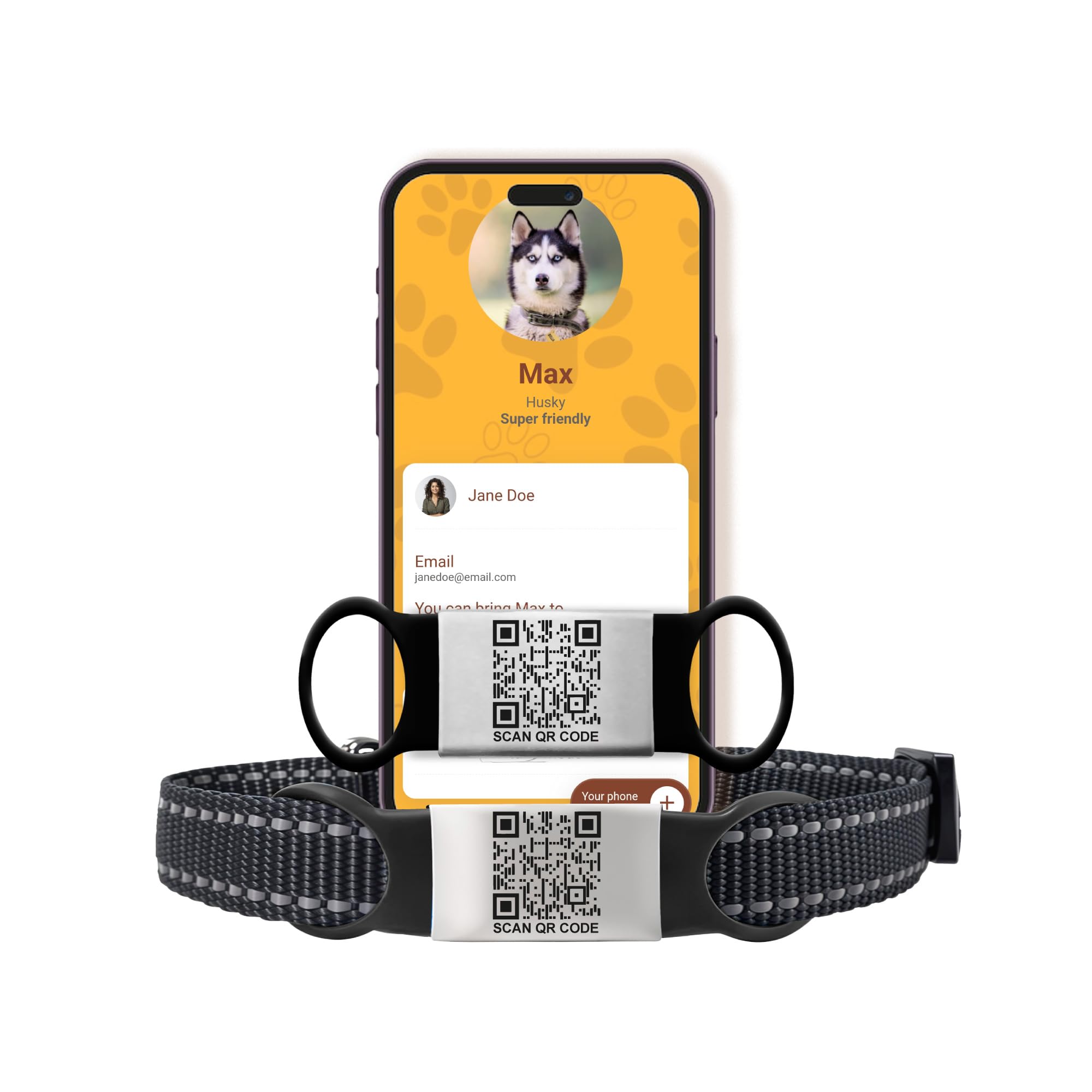 Smart Slide-On QR Pet ID Tag with Custom Pet Profile