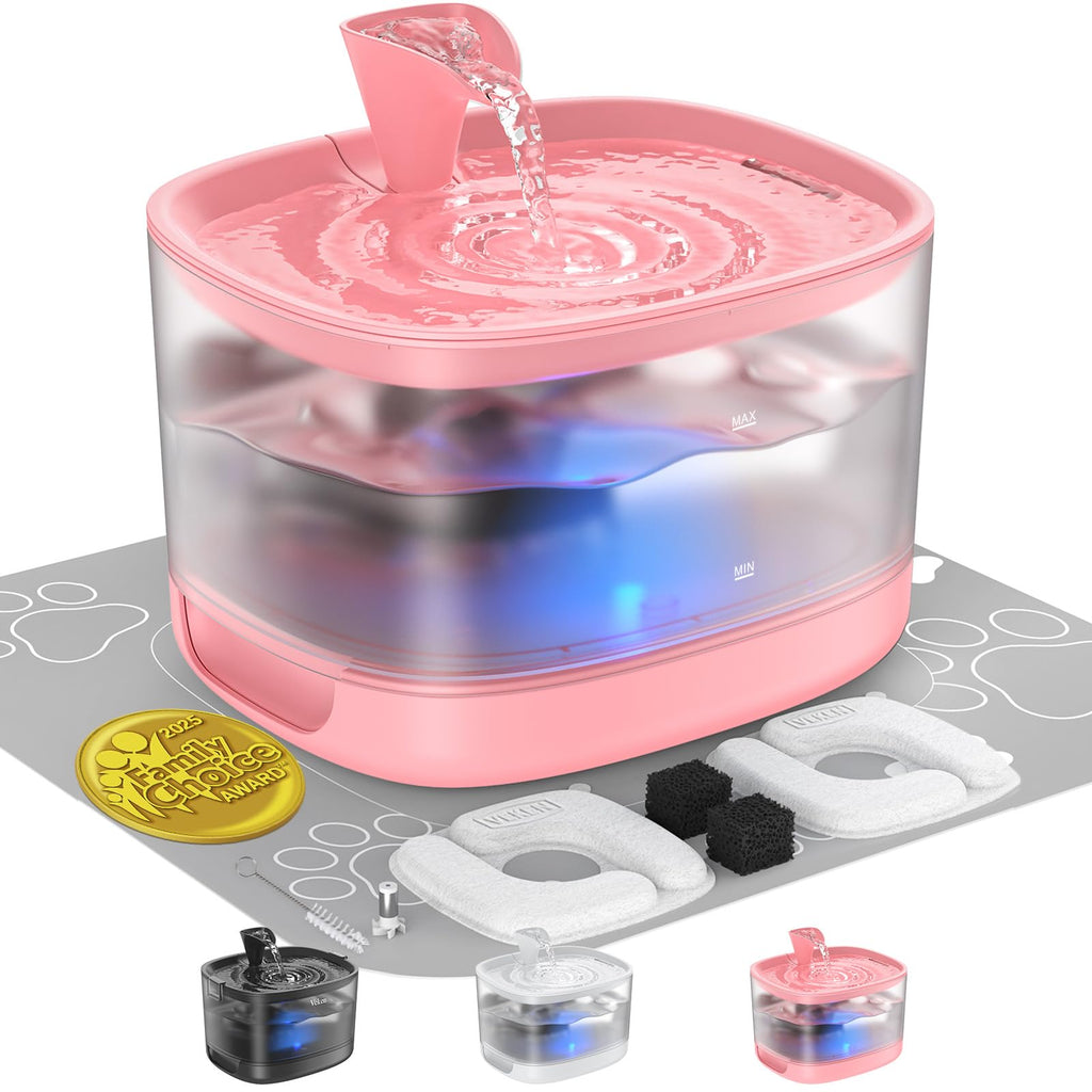 Veken Cat Water Fountain with Detachable Tank, Easy to Clean & Assemble, 85oz/2.5L Automatic Pet Drinking Dispenser with Quiet Operation & LED Light for Cats, Dogs and Small Pets