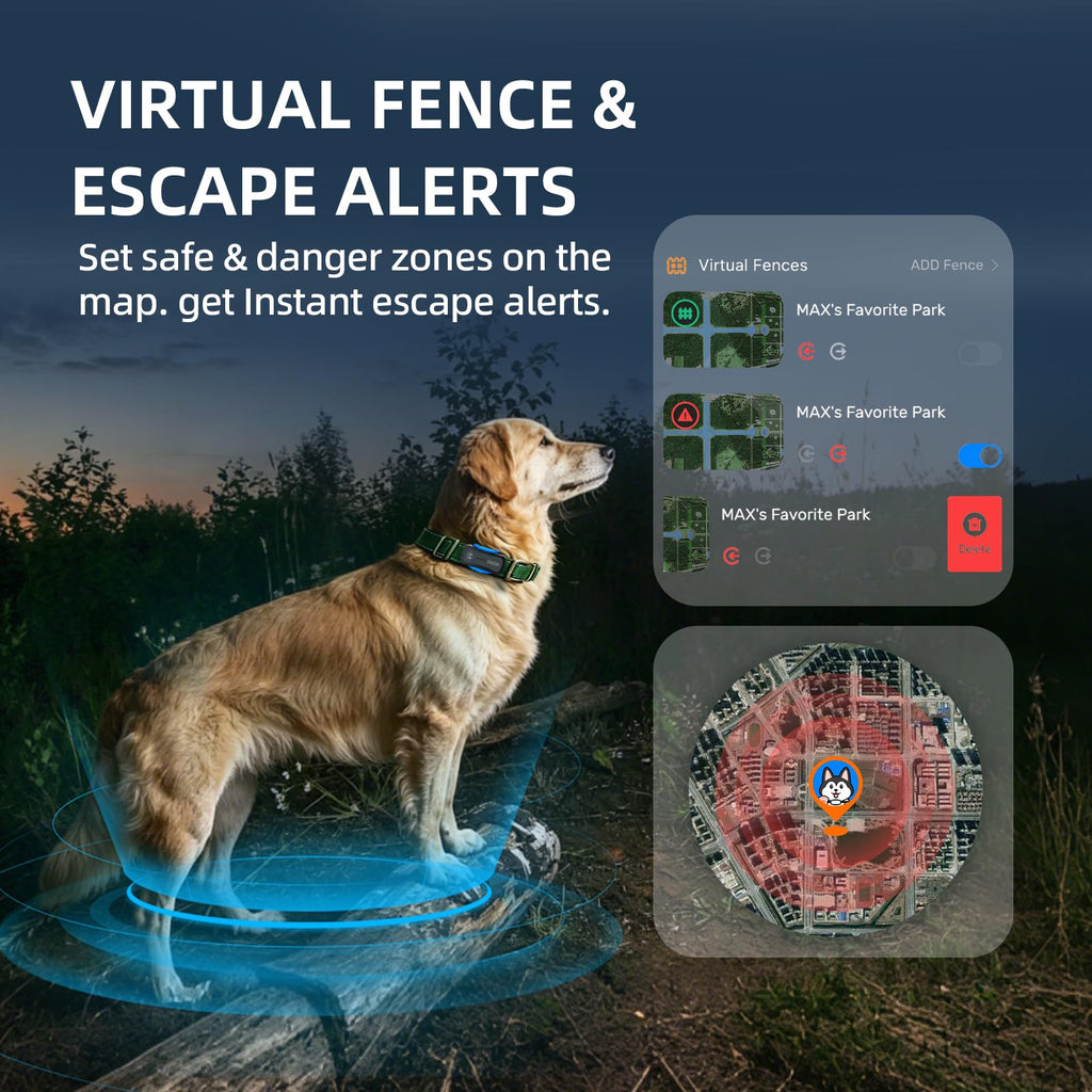 DBDD AI GPS Tracker for Dogs, Real-Time Location, Electronic Fence, Health Monitoring, Waterproof, for Medium Large Dogs, iOS Android