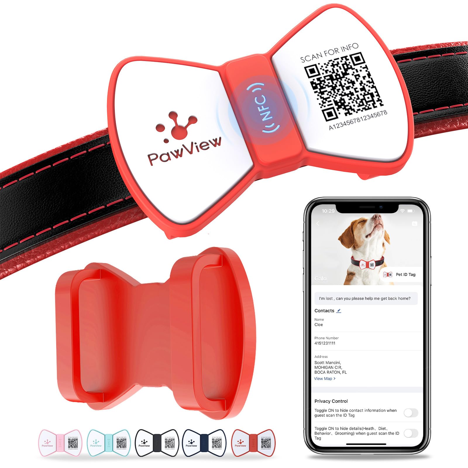 PawView Personalized Silicone Bow Tie Dog ID Tag