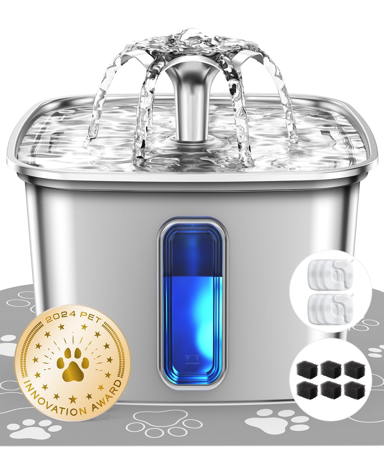 Veken Award-Winning Stainless Steel Cat Water Fountain