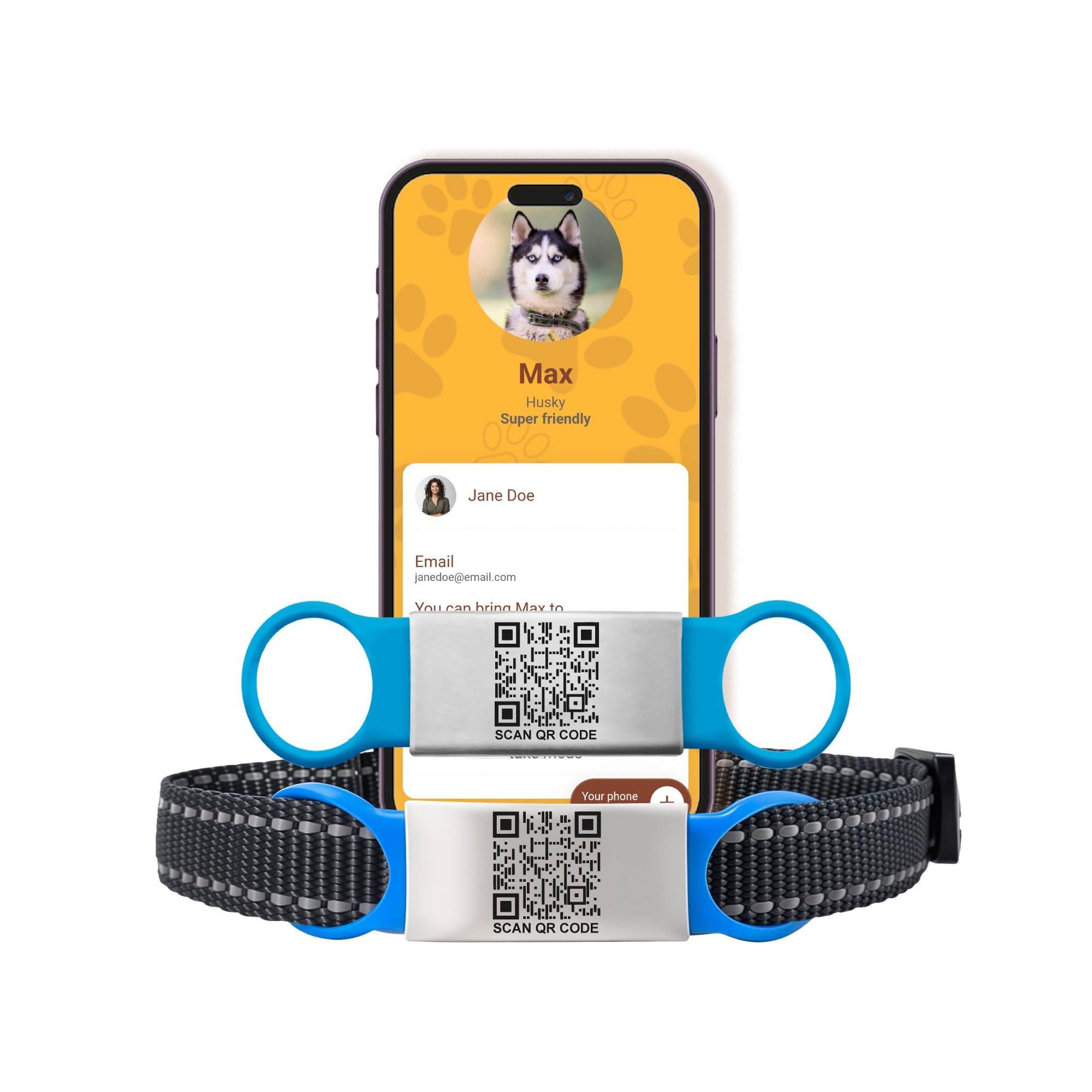 Smart Slide-On QR Pet ID Tag with Custom Pet Profile