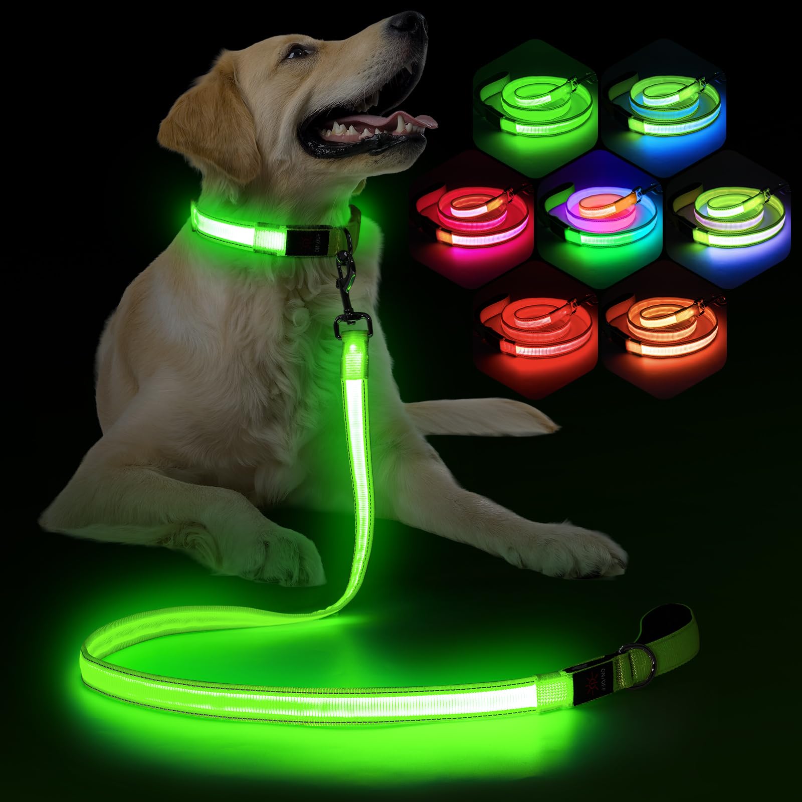 USB-C Rechargeable 13-Mode LED Dog Leash, 4 Feet