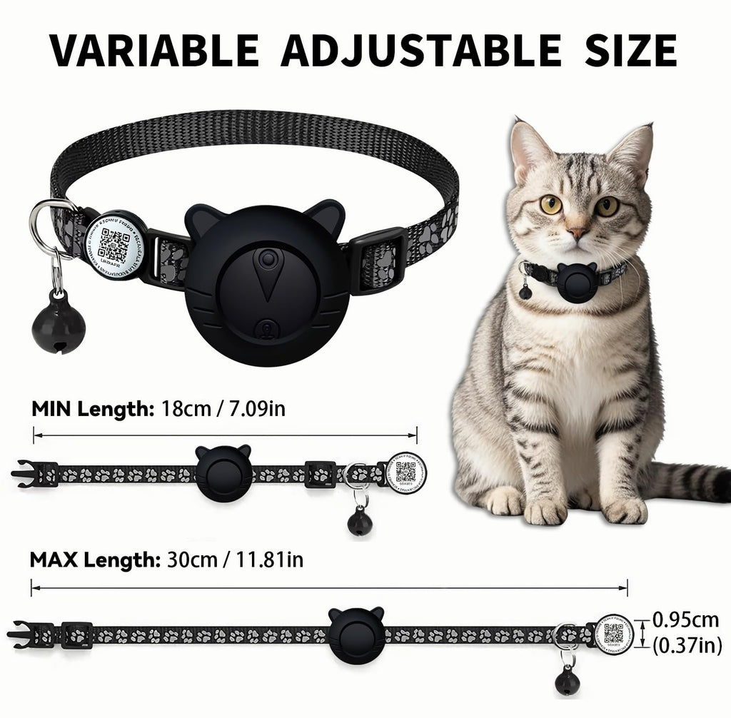 Smart GPS Cat Tracker Collar with QR Code - Waterproof Pet Locator for Small to Large Cats - Compatible with Apple Find My - No Monthly Fees - Advanced Tracking Solution