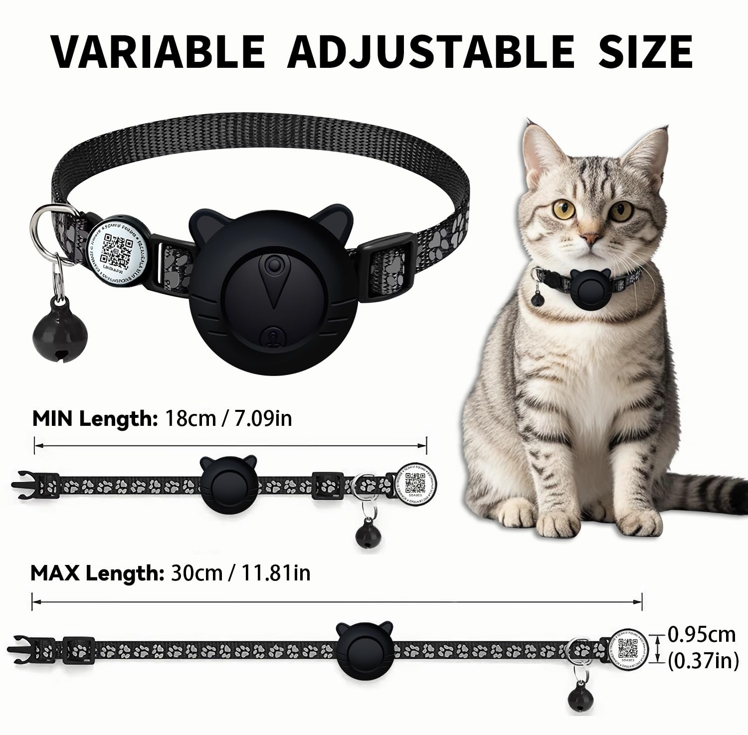 Smart GPS Cat Tracker Collar with QR Code - Waterproof Pet Locator for Small to Large Cats - Compatible with Apple Find My - No Monthly Fees - Advanced Tracking Solution