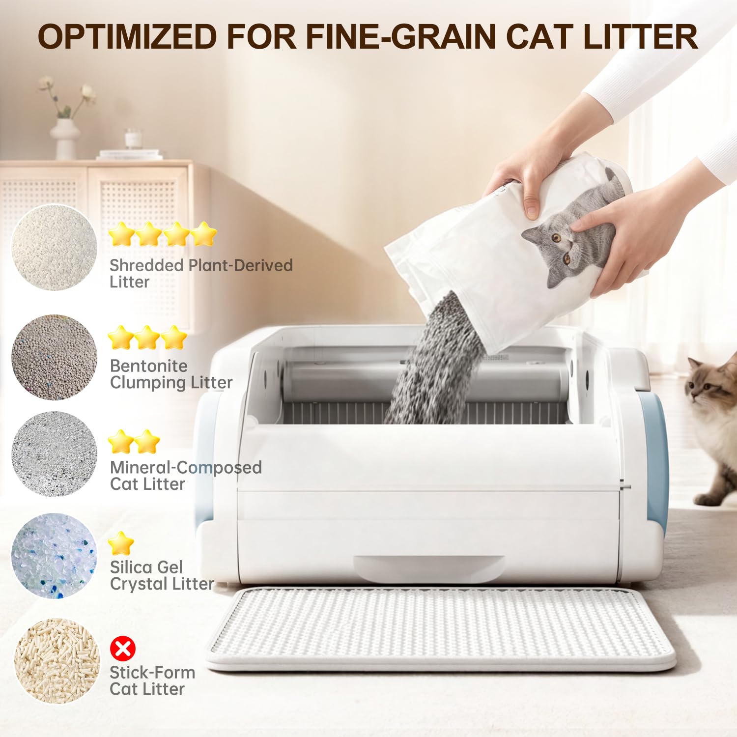 Open-Top Self-Cleaning Cat Litter Box with Odor Control