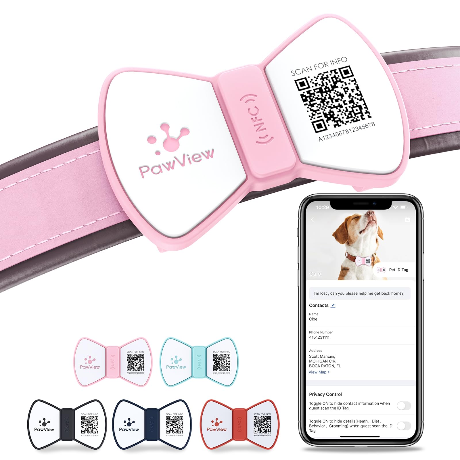 PawView Personalized Silicone Bow Tie Dog ID Tag