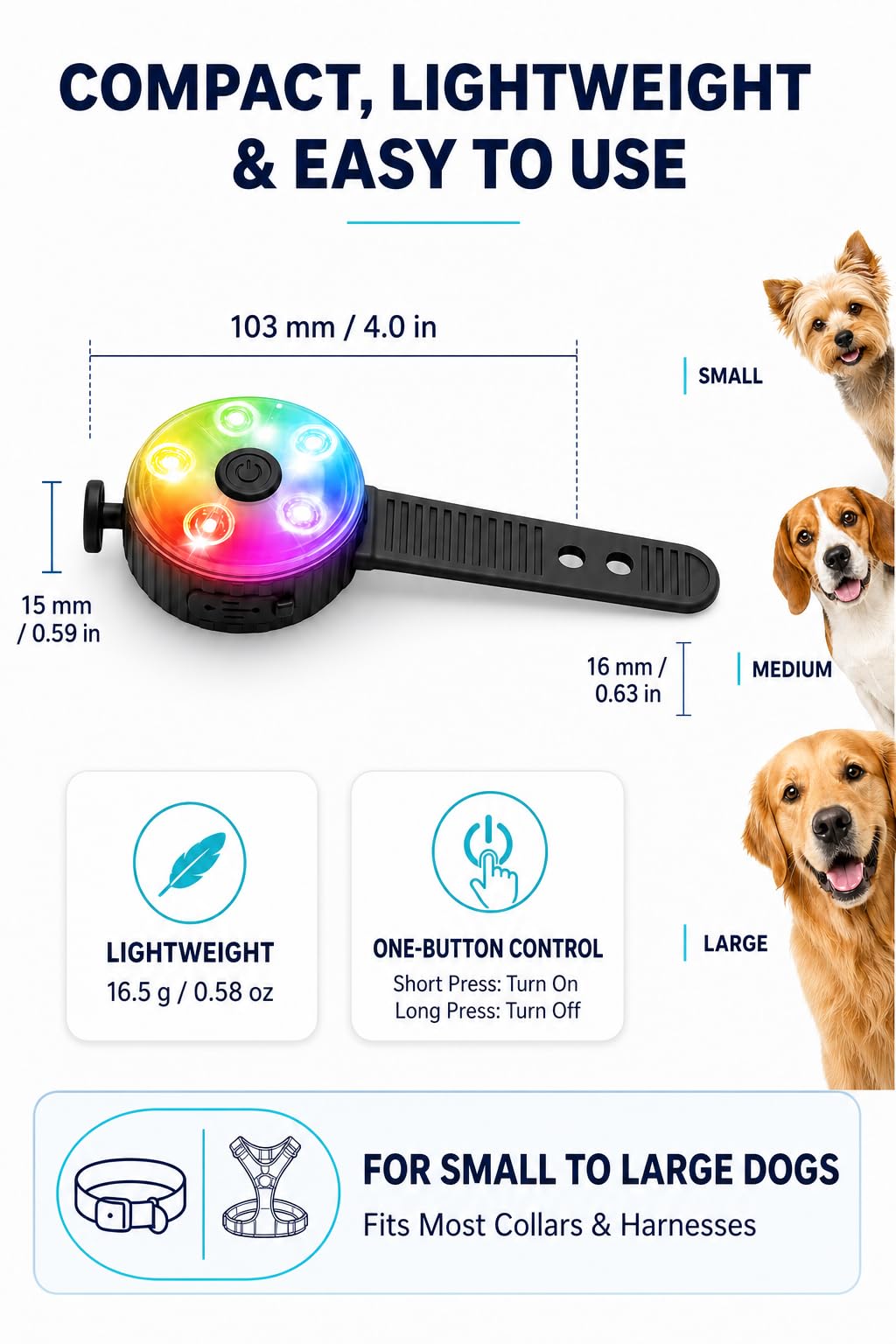 Fyorbietail Rechargeable 8-Mode LED Dog Collar Light