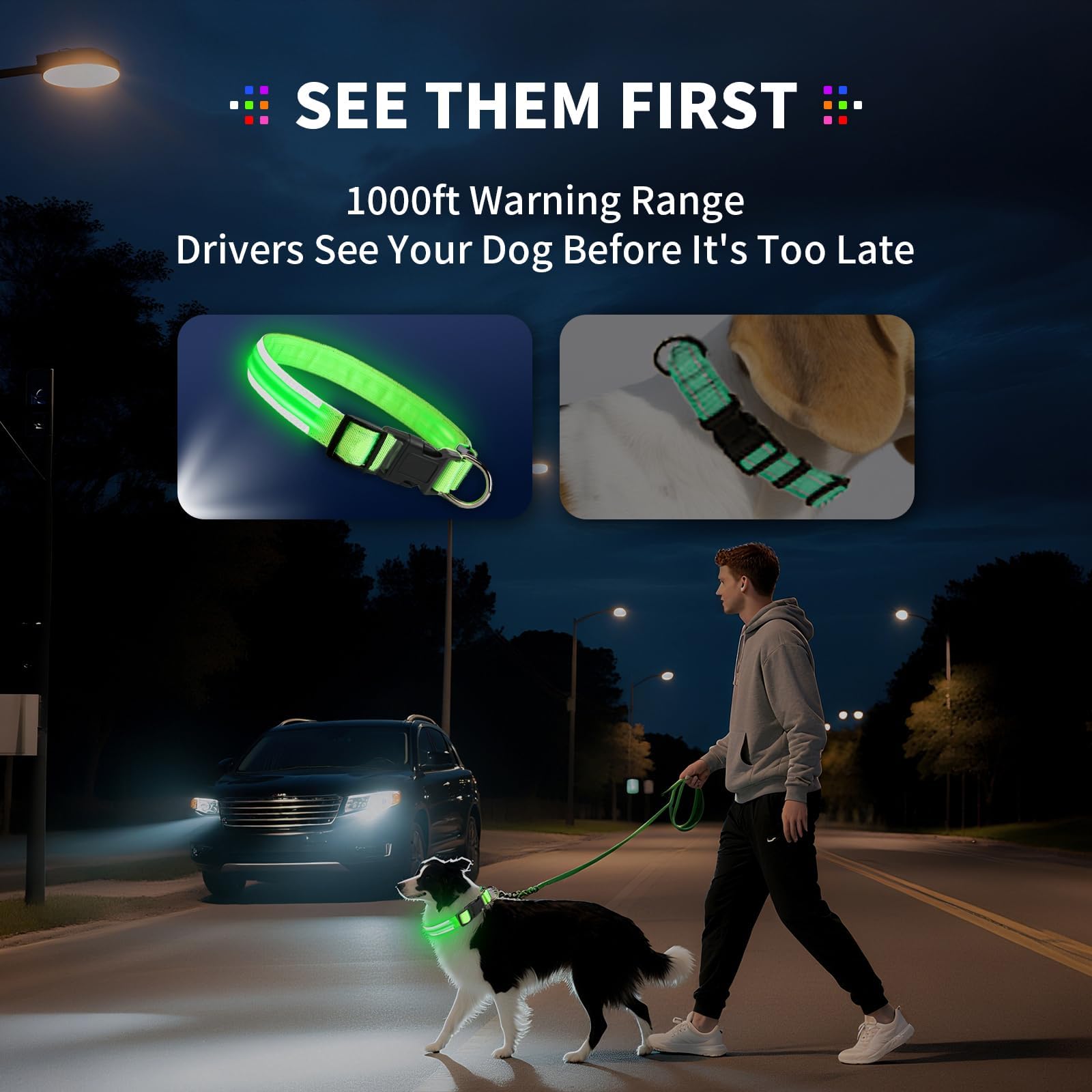 PetIsay Rechargeable Reflective LED Dog Collar