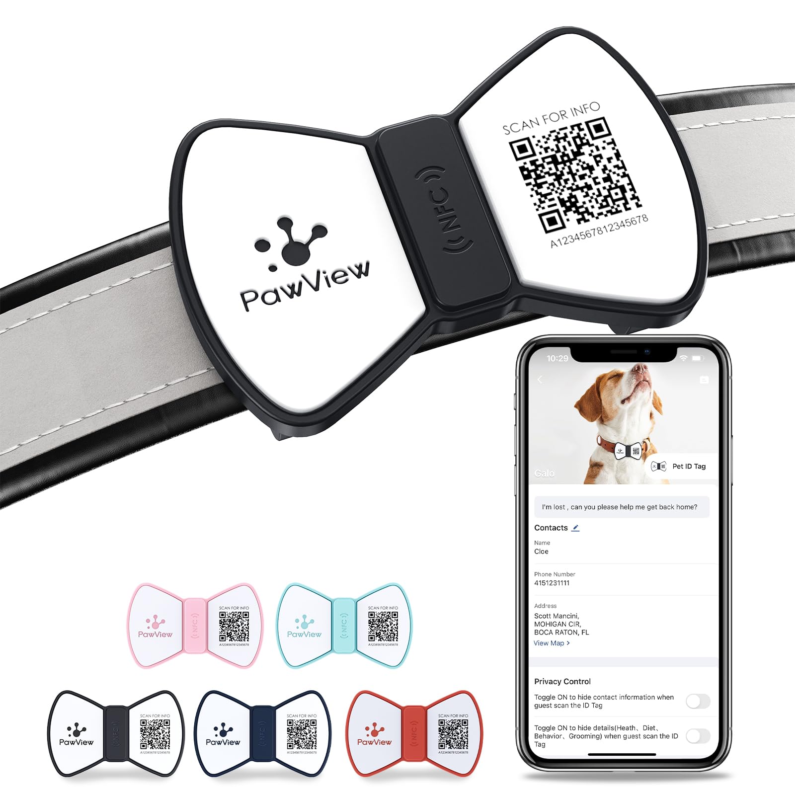 PawView Personalized Silicone Bow Tie Dog ID Tag