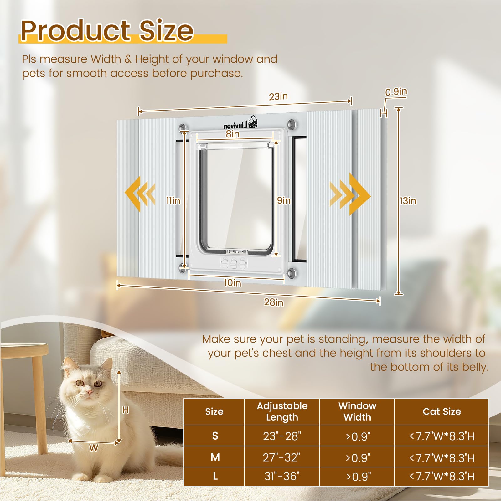 Linvivon Adjustable 4-Way Locking Cat Window Door