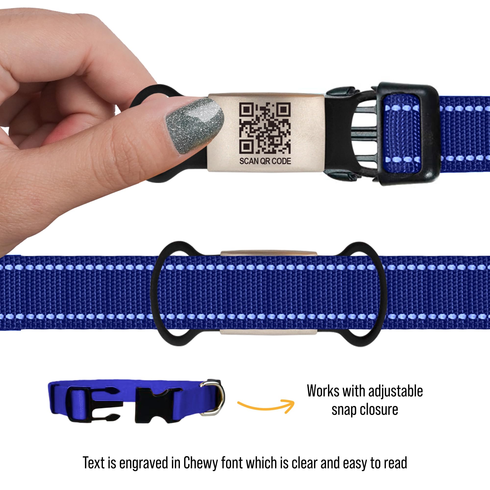 Smart Slide-On QR Code Pet Tag – Silent Dog & Cat ID Tag with Laser Engraving – Stainless Steel & Silicone – No App Needed – Custom Pet Profile – Fits Most Collars
