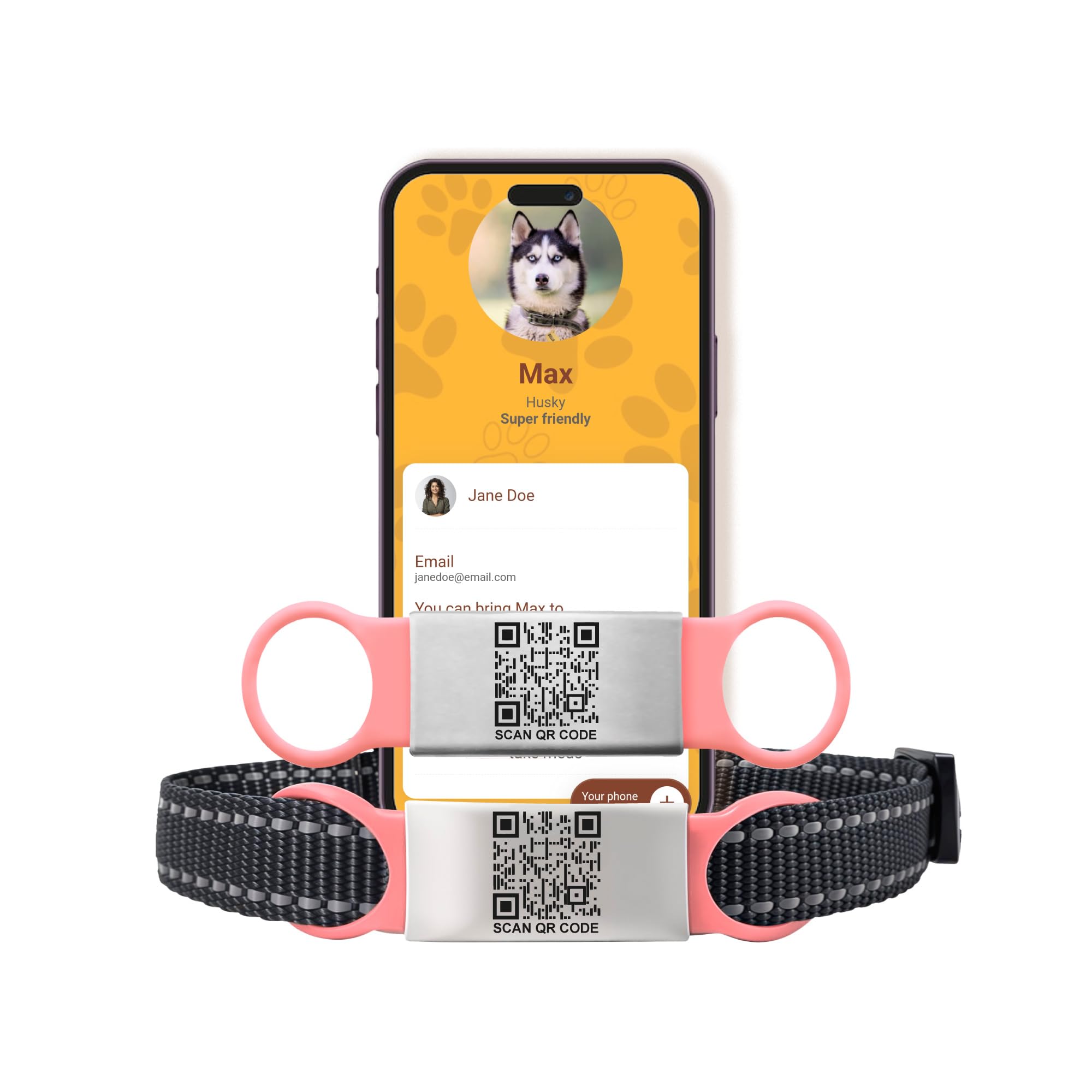 Smart Slide-On QR Pet ID Tag with Custom Pet Profile