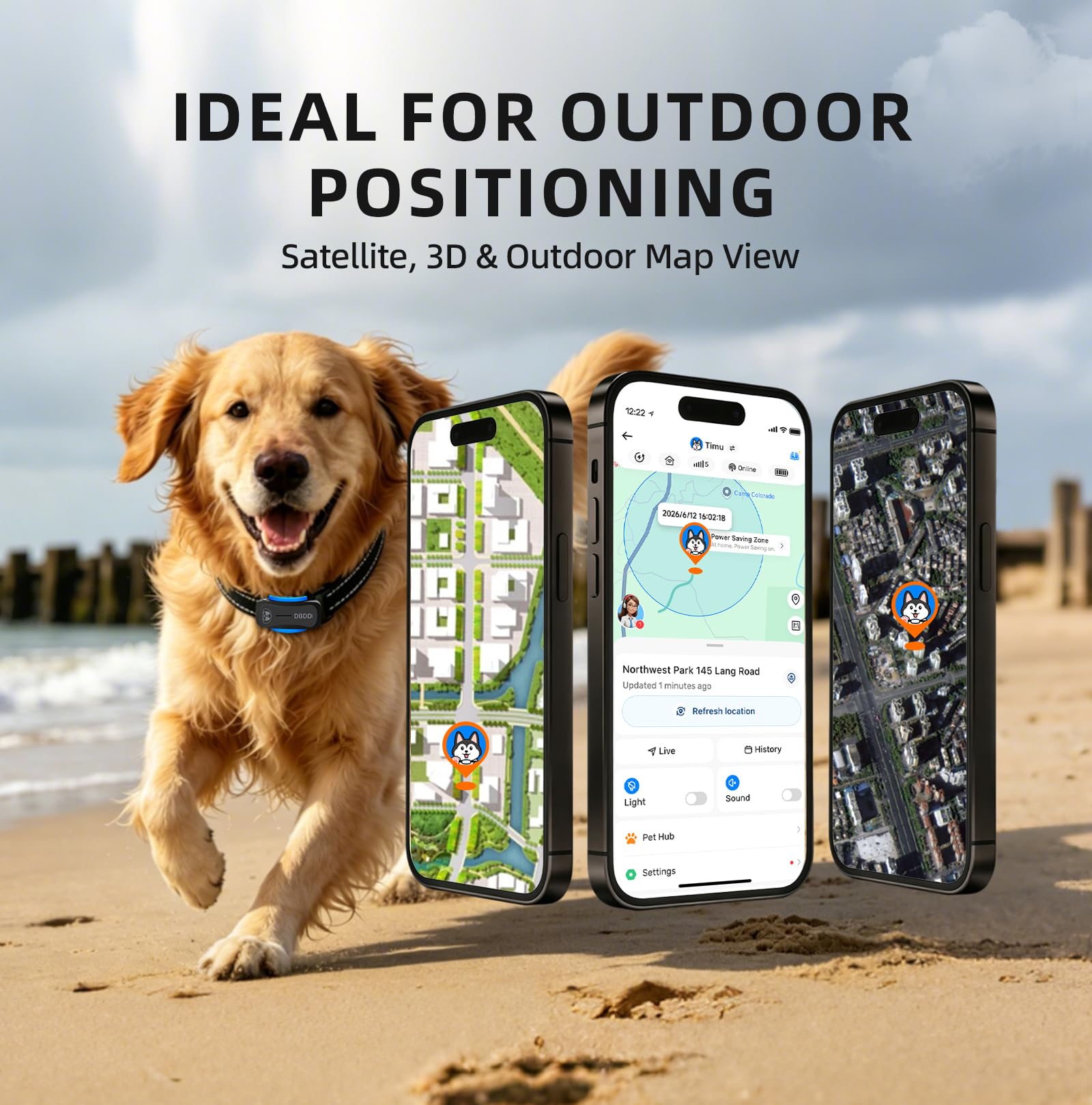 DBDD AI GPS Tracker for Dogs, Real-Time Location, Electronic Fence, Health Monitoring, Waterproof, for Medium Large Dogs, iOS Android