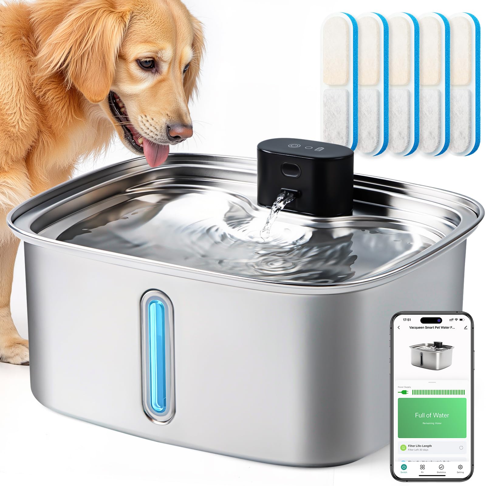 10L Cordless Smart Dog Water Fountain with App Monitoring
