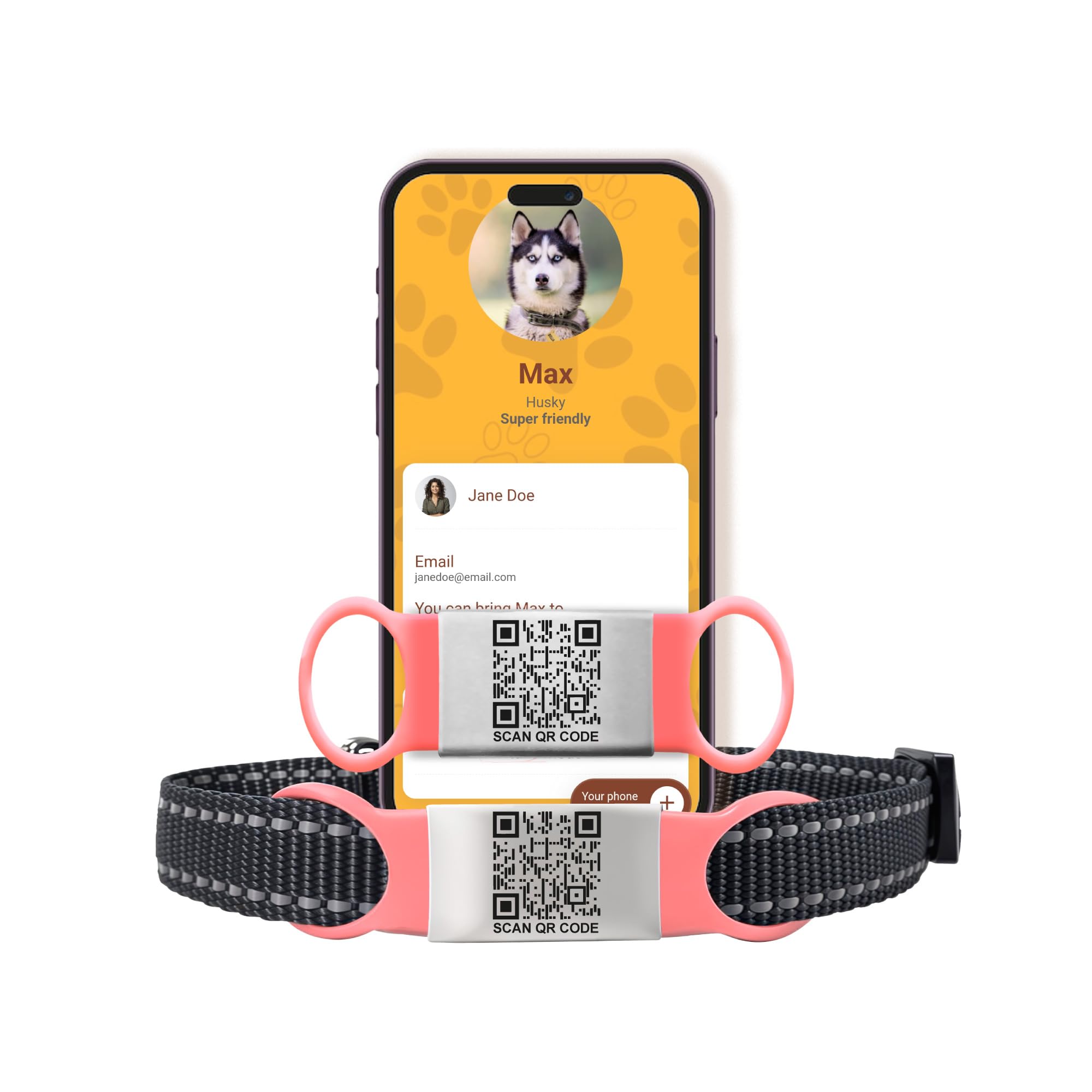 Smart Slide-On QR Pet ID Tag with Custom Pet Profile