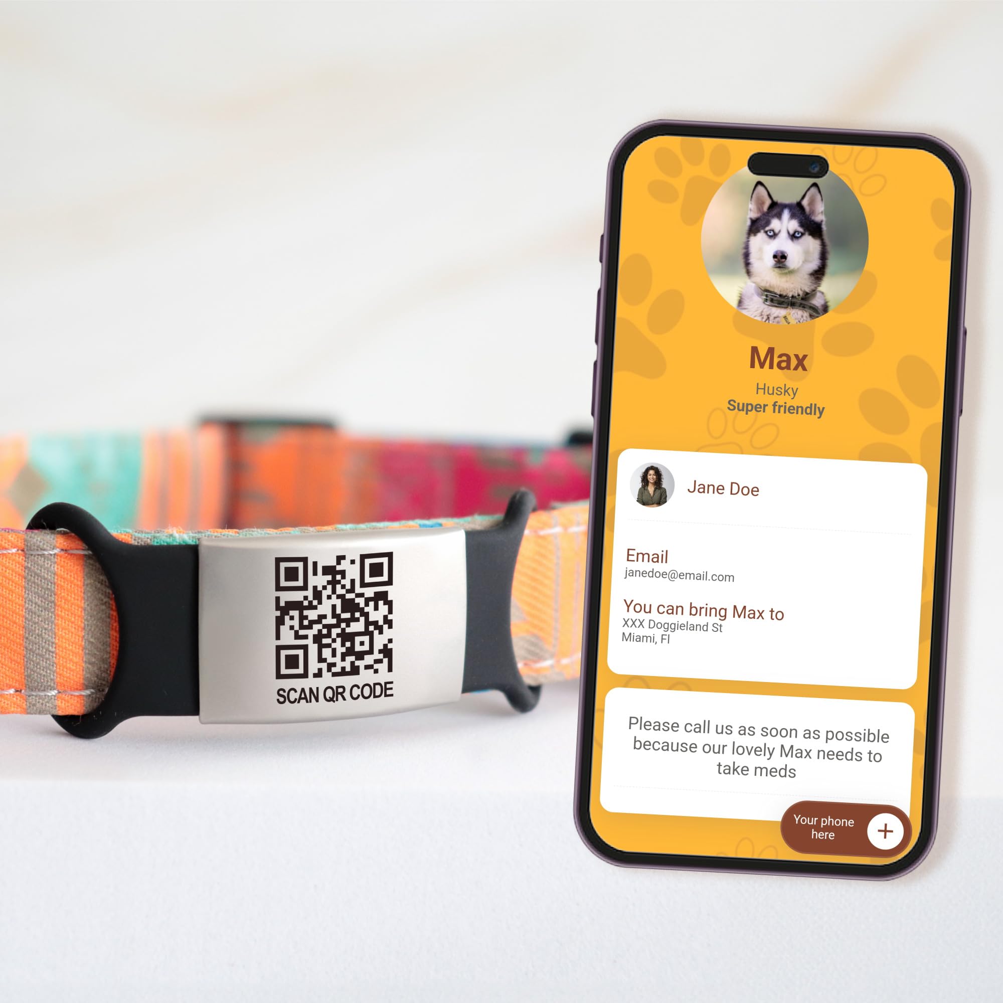 Smart Slide-On QR Pet ID Tag with Custom Pet Profile