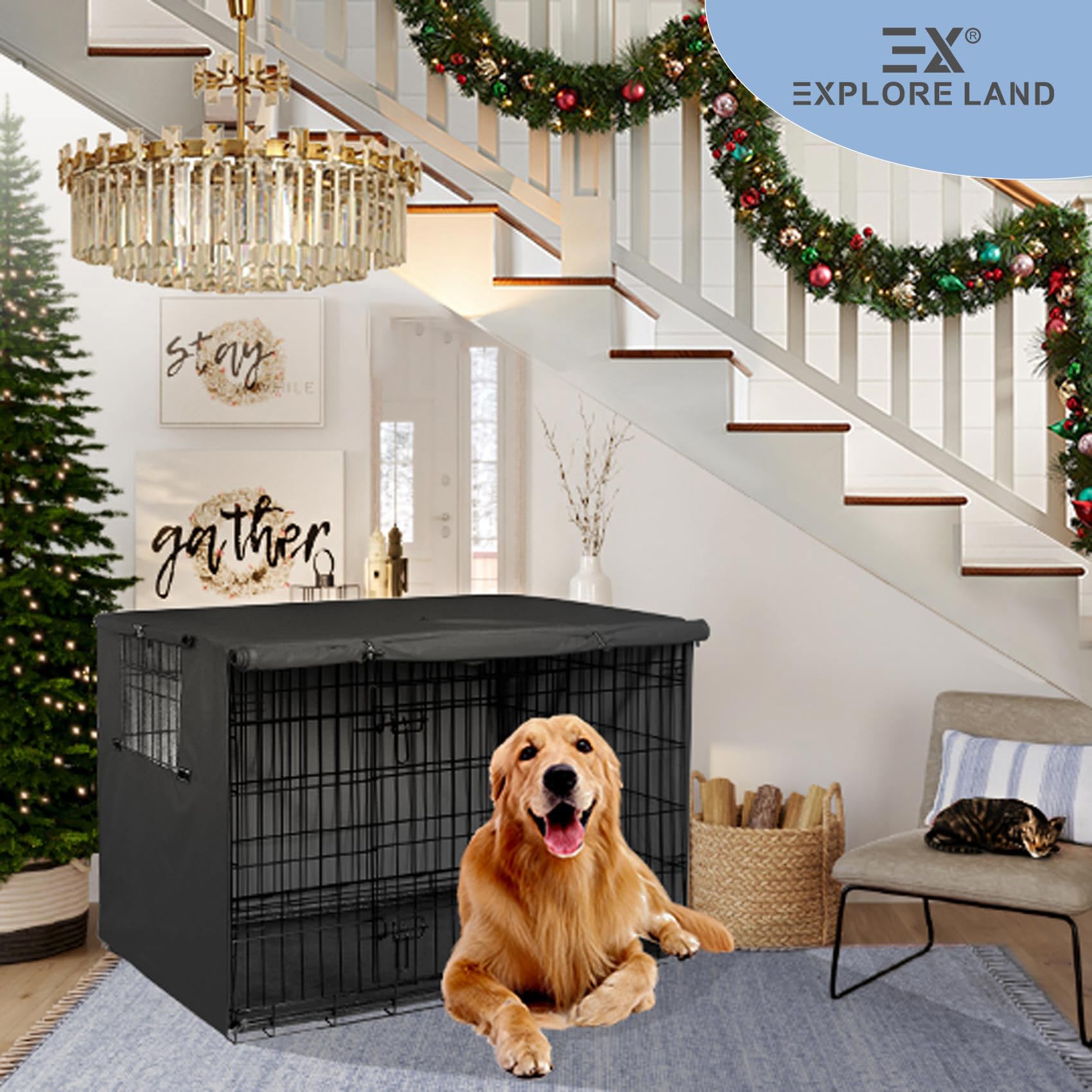 Explore Land Heavy-Duty Dog Crate Cover for Wire Kennels
