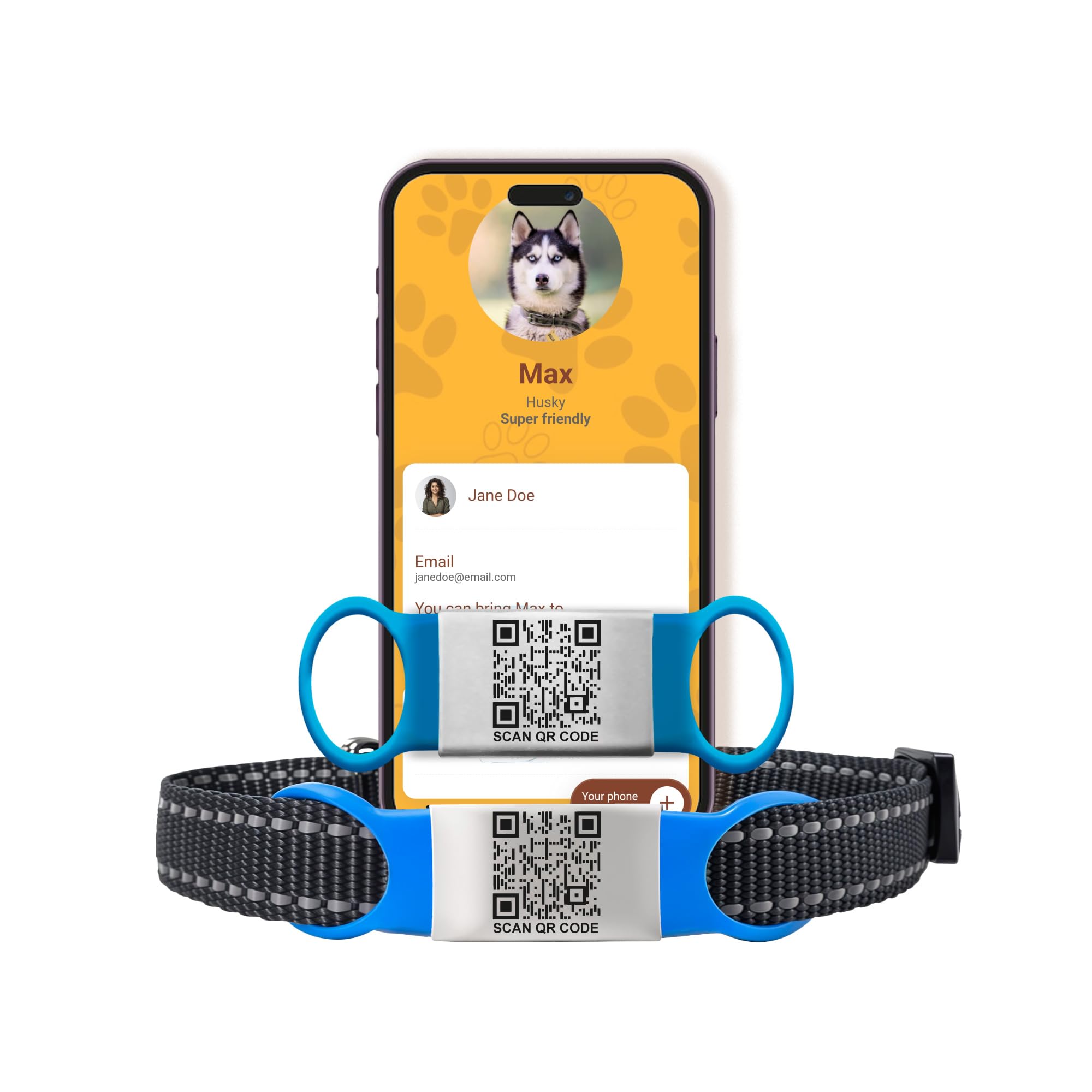 Smart Slide-On QR Pet ID Tag with Custom Pet Profile