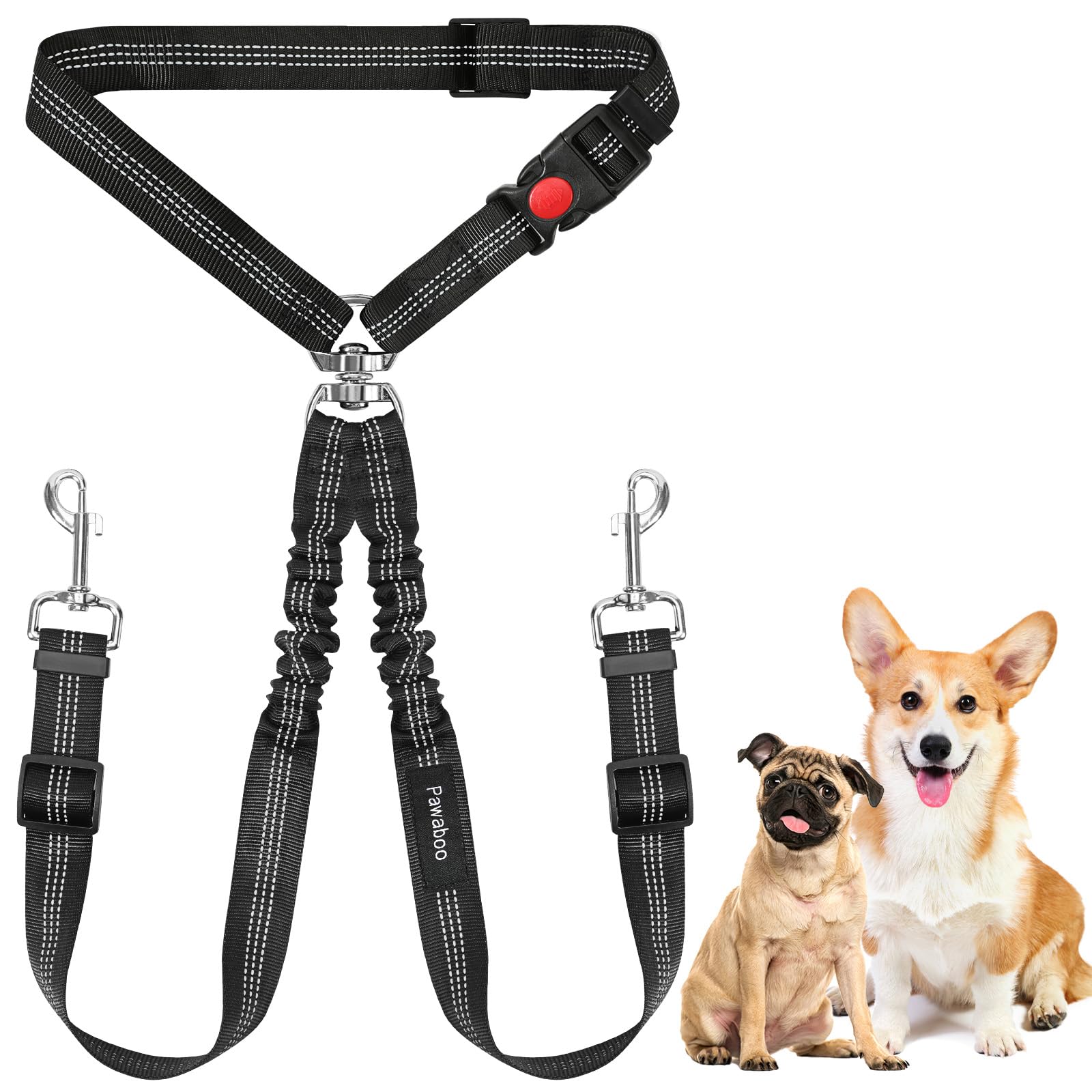 Pawaboo 2-Pack Reflective Bungee Dog Car Seat Belts