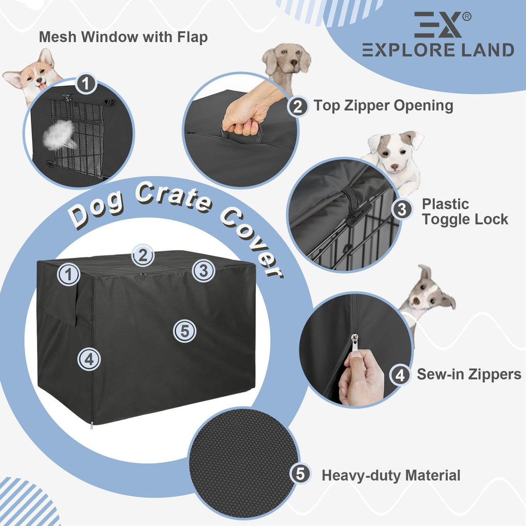 Explore Land Heavy-Duty Dog Crate Cover for Wire Kennels