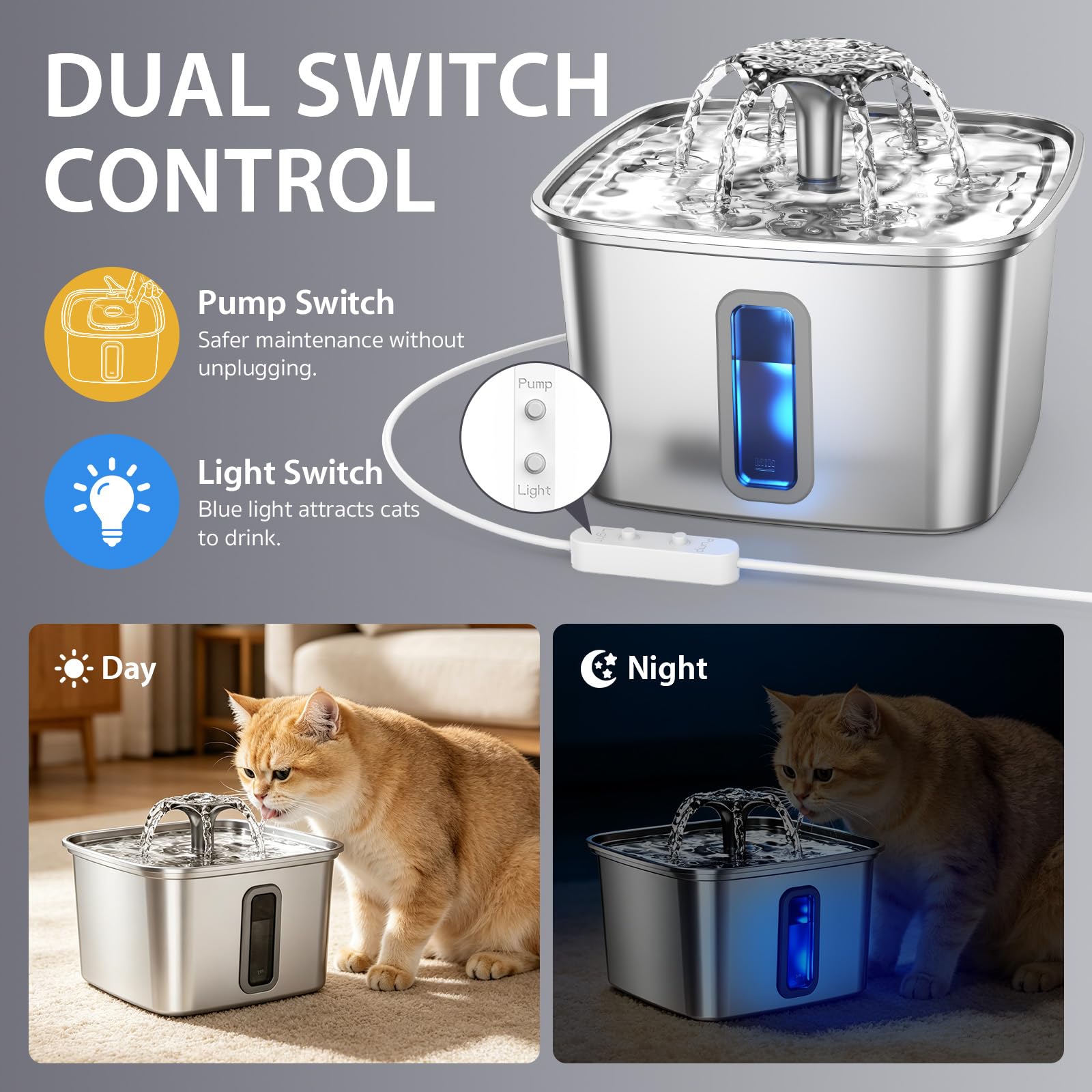 Veken Innovation Award Winner Stainless Steel Cat Water Fountain