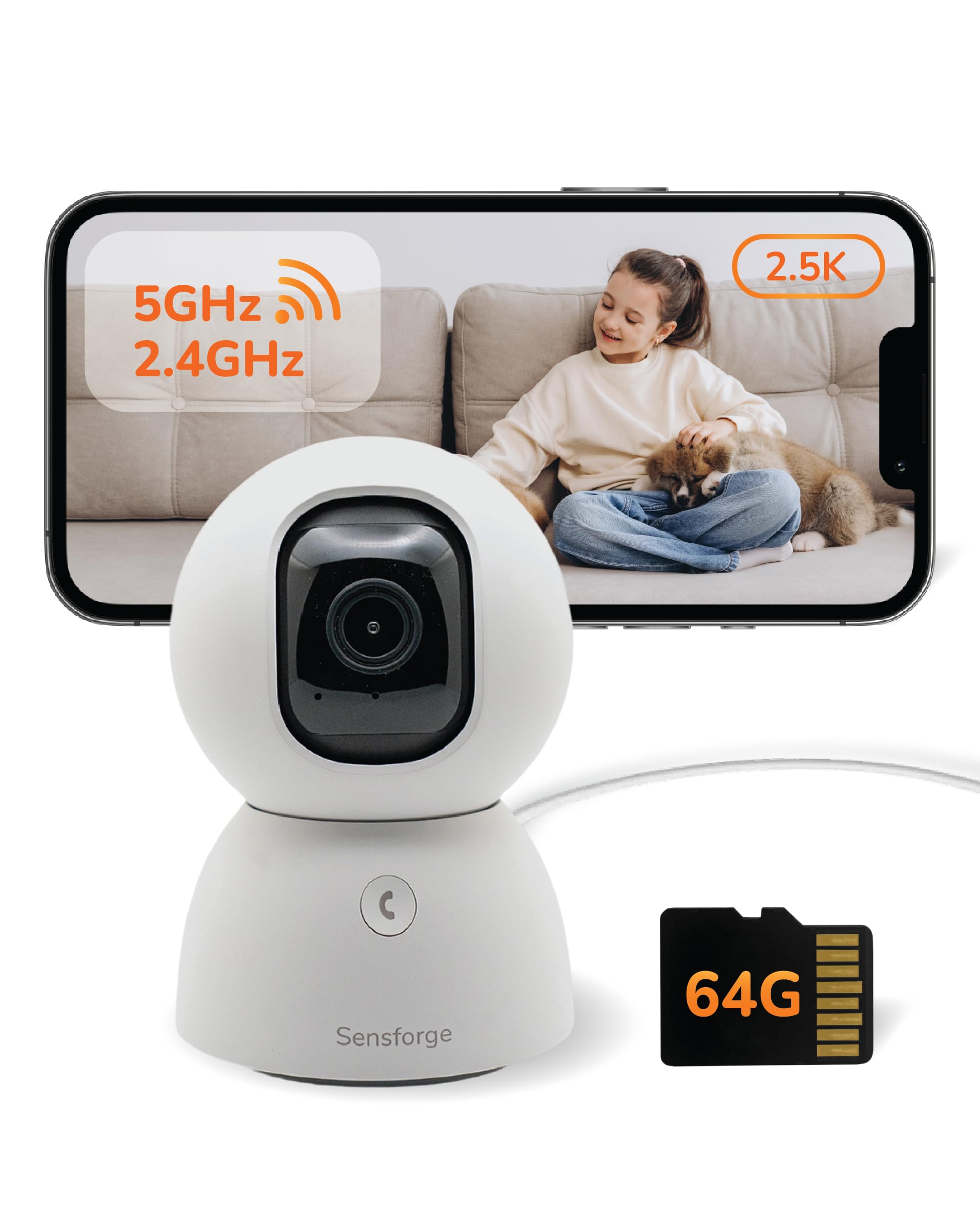 SensForge 2.5K Pan-Tilt Pet Camera with AI Detection