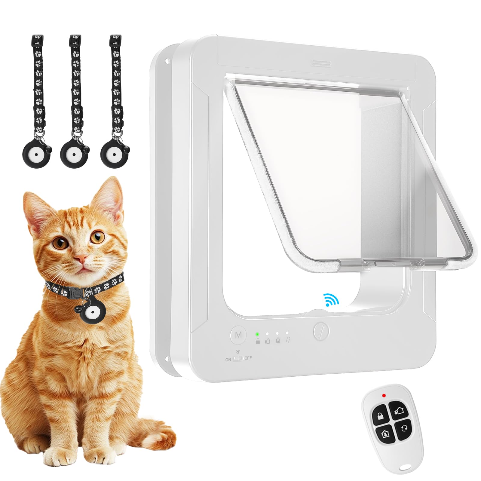 RFID Smart Cat Door with 3 Collar Keys and Remote Control