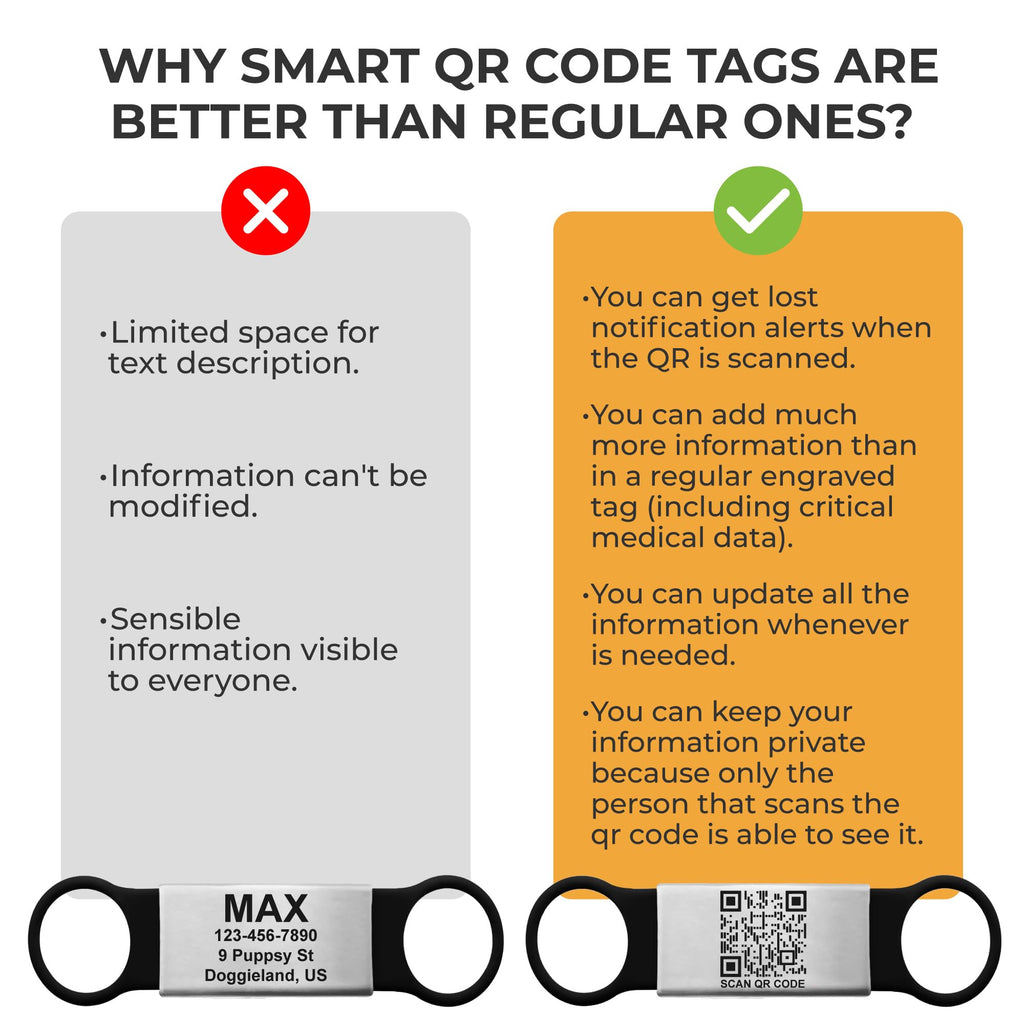 Smart Slide-On QR Code Pet Tag – Silent Dog & Cat ID Tag with Laser Engraving – Stainless Steel & Silicone – No App Needed – Custom Pet Profile – Fits Most Collars