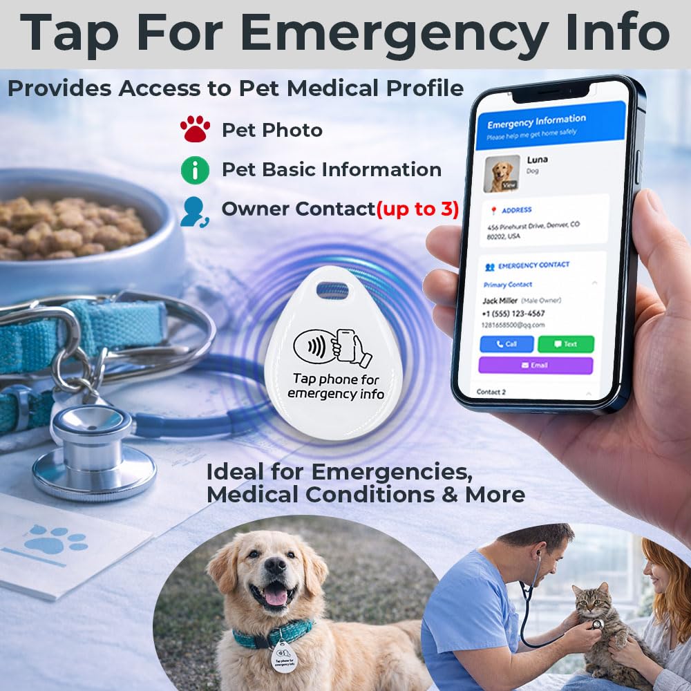 SELFIMPVE 2-Pack NFC and QR Smart Pet ID Tags