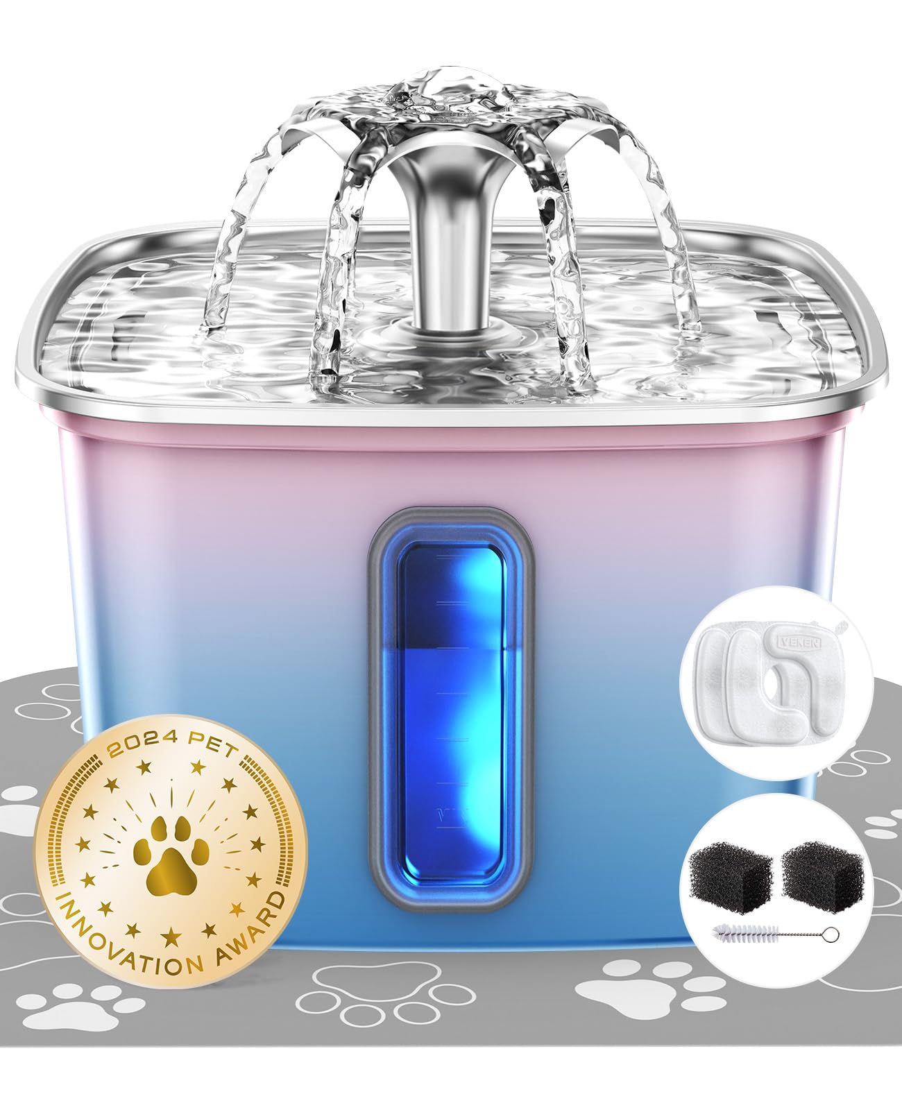 Veken Award-Winning Stainless Steel Cat Water Fountain