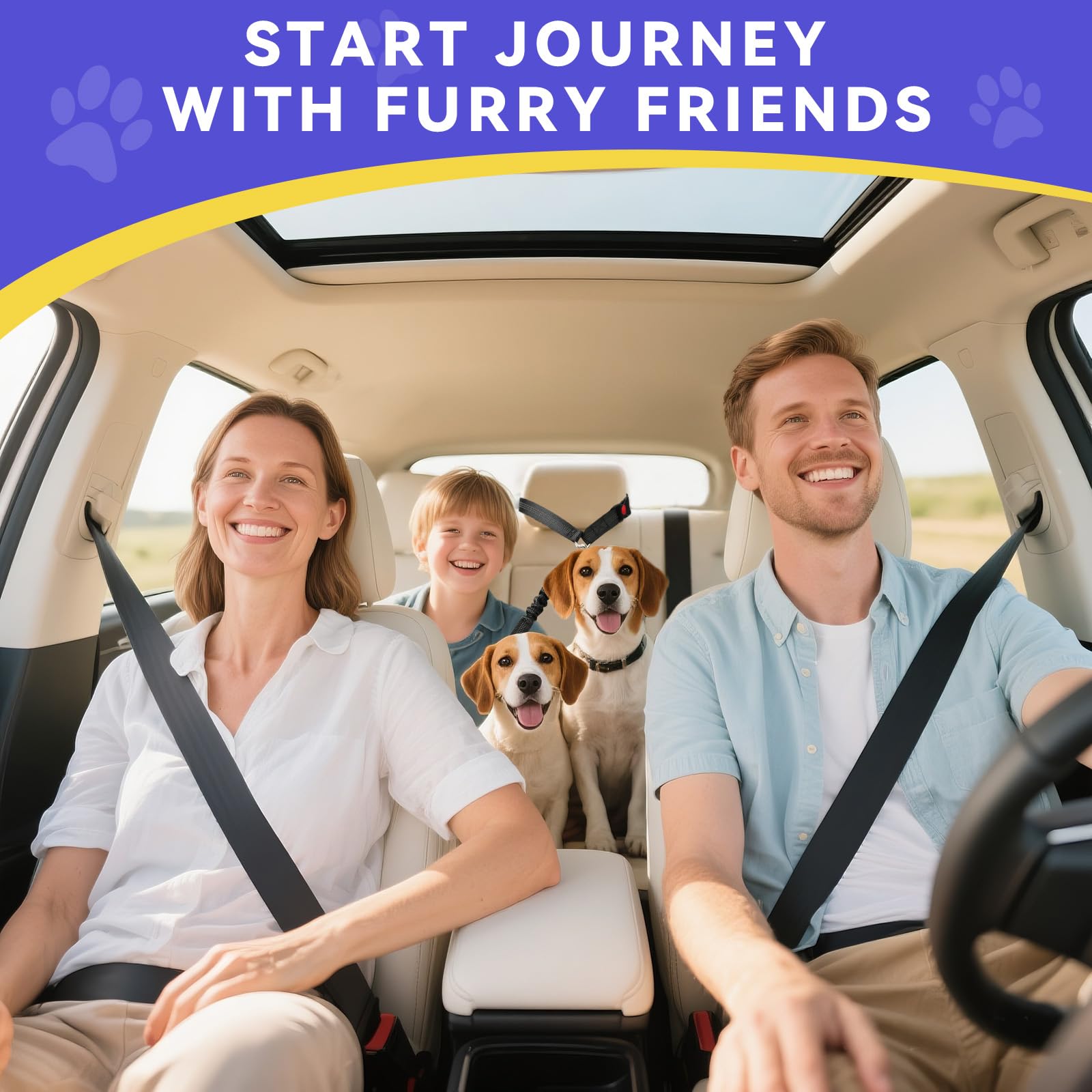 Pawaboo 2-Pack Reflective Bungee Dog Car Seat Belts